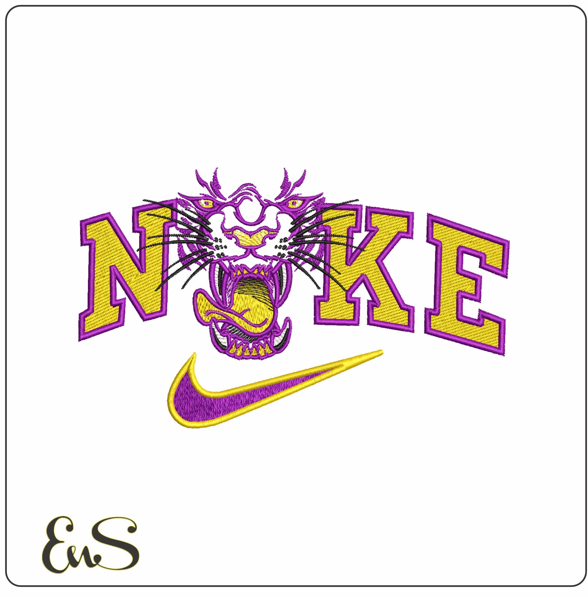 Nike LSU Roaring Fighting Tiger Face- Elegant embroidery design file - instant download