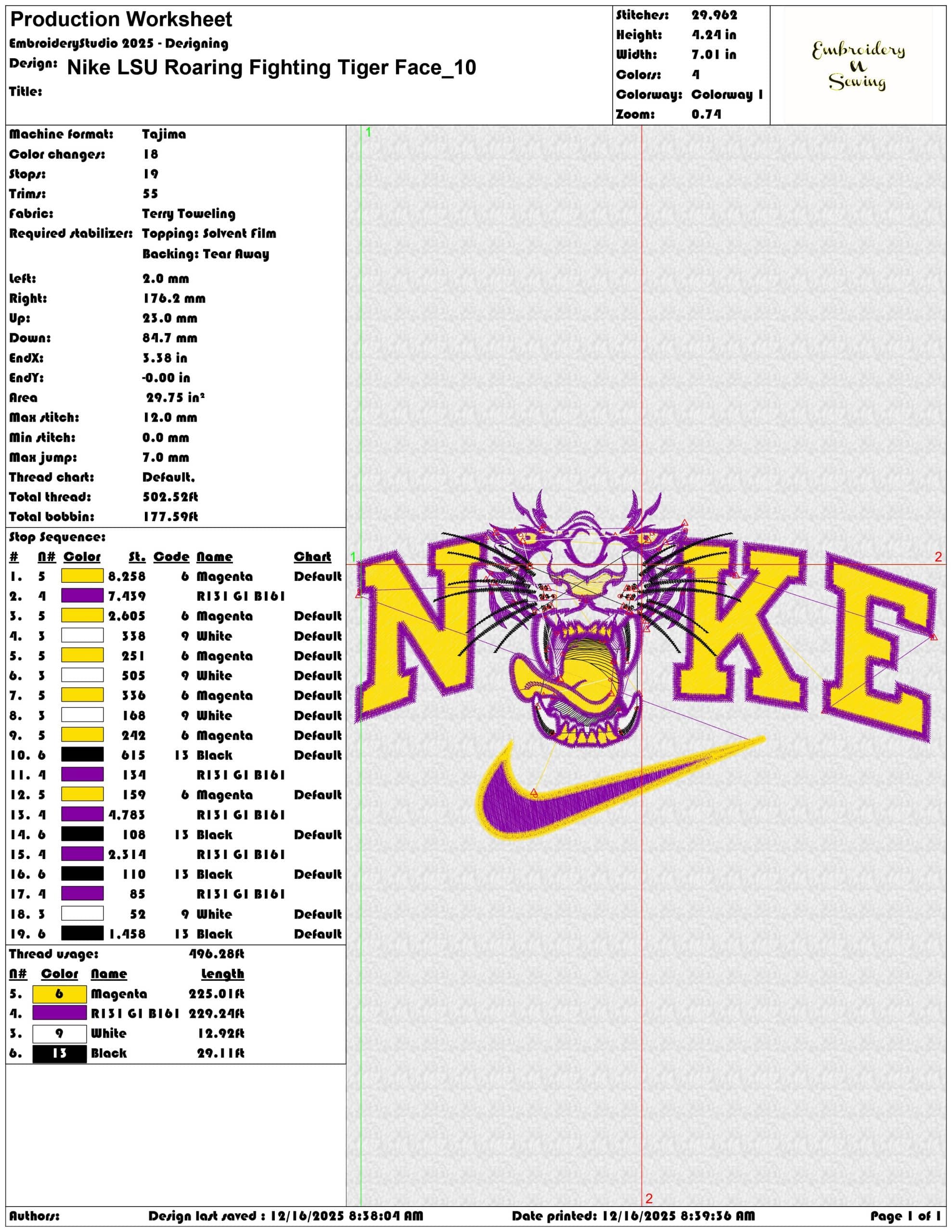 Nike LSU Roaring Fighting Tiger Face- Elegant embroidery design file - instant download — view 3