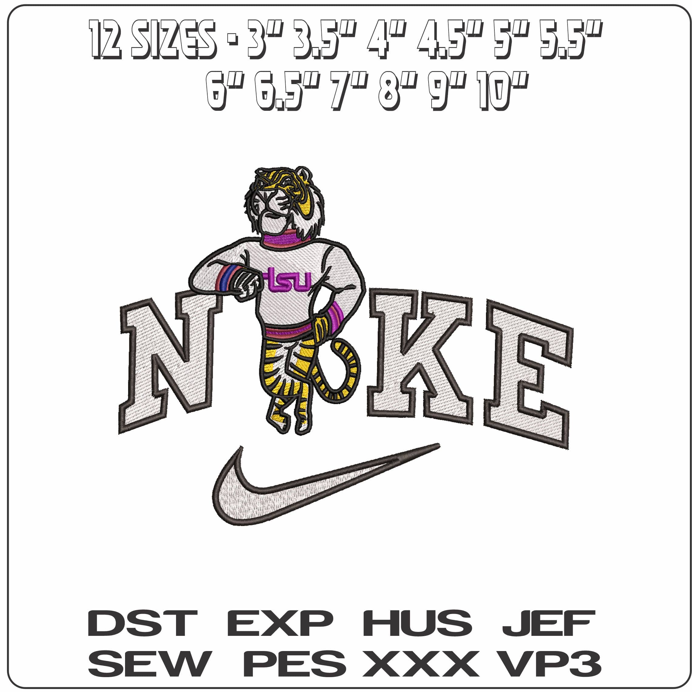 Nike LSU Tiger- Elegant embroidery design file - instant download — view 2