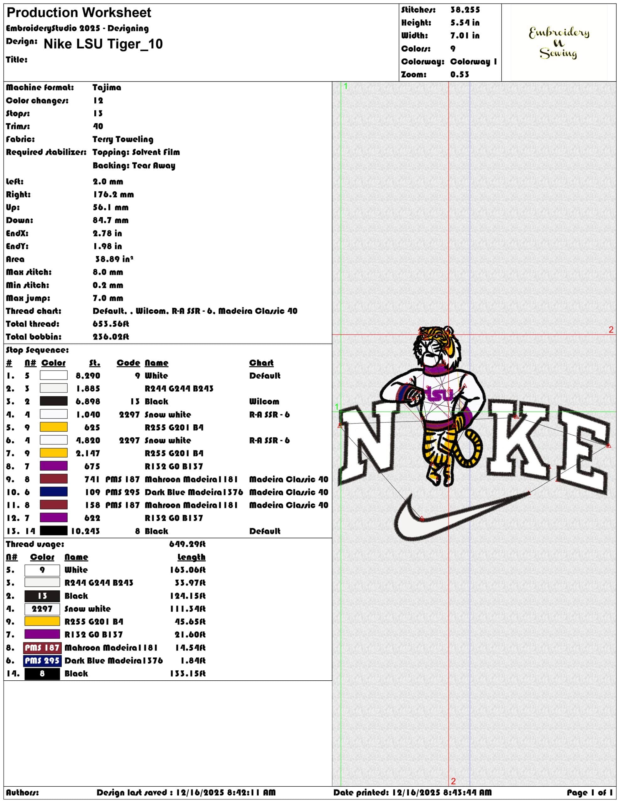 Nike LSU Tiger- Elegant embroidery design file - instant download — view 3