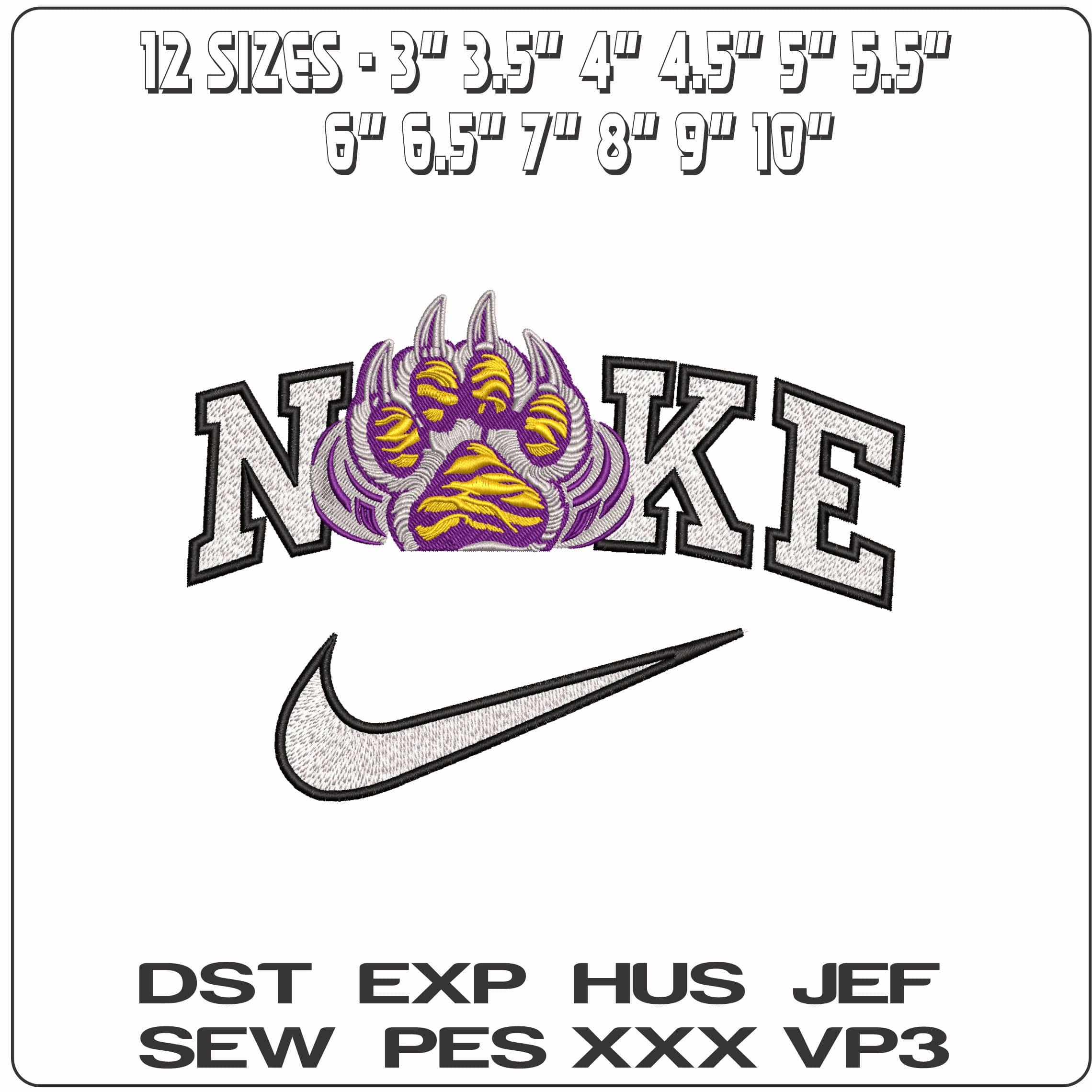Nike LSU Tiger Paw Print- Elegant embroidery design file - instant download — view 2
