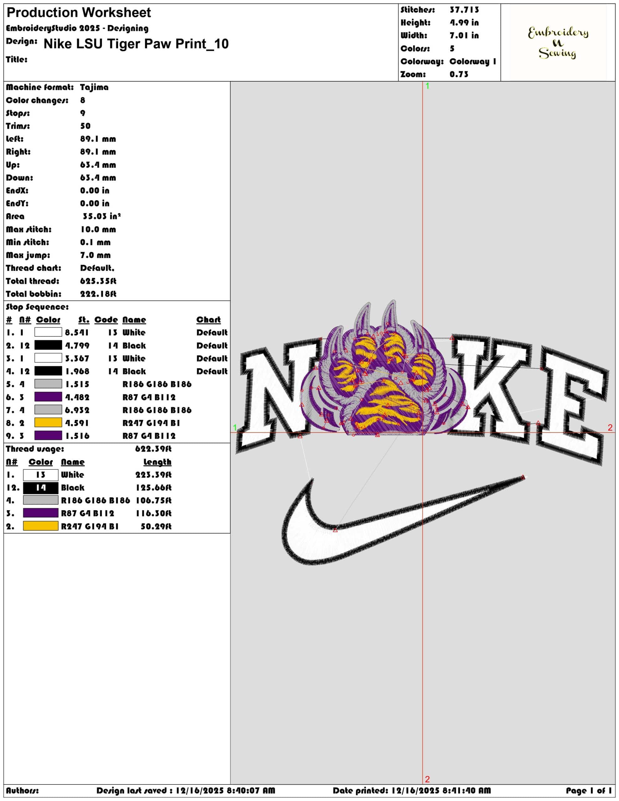 Nike LSU Tiger Paw Print- Elegant embroidery design file - instant download — view 3
