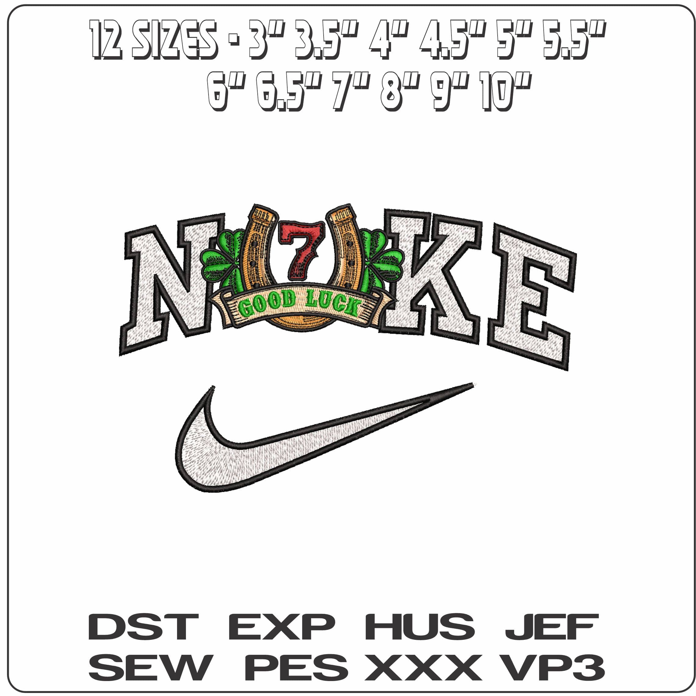 Nike Lucky 7 Horseshoe- Elegant embroidery design file - instant download — view 2