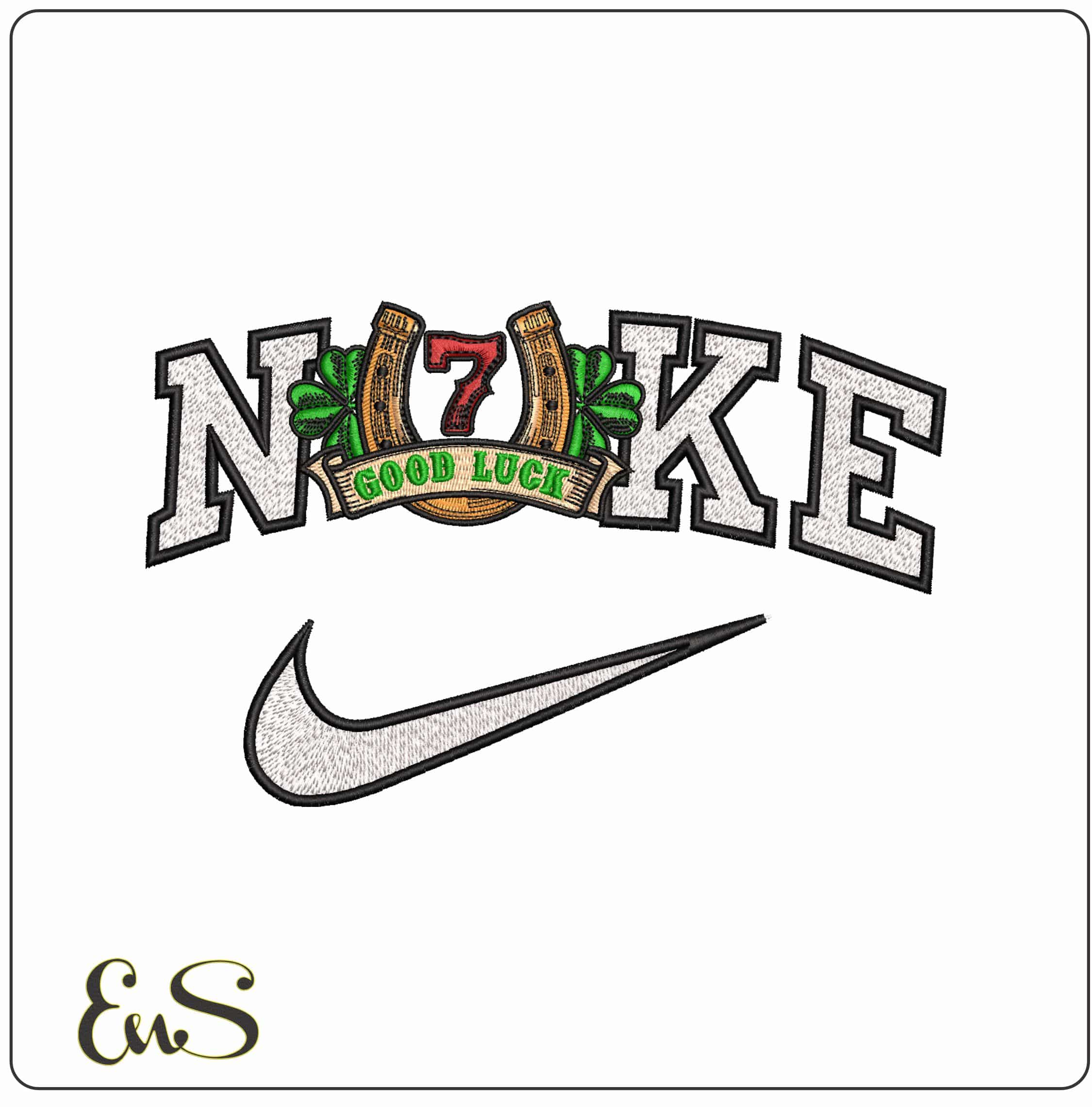 Nike Lucky 7 Horseshoe- Elegant embroidery design file - instant download