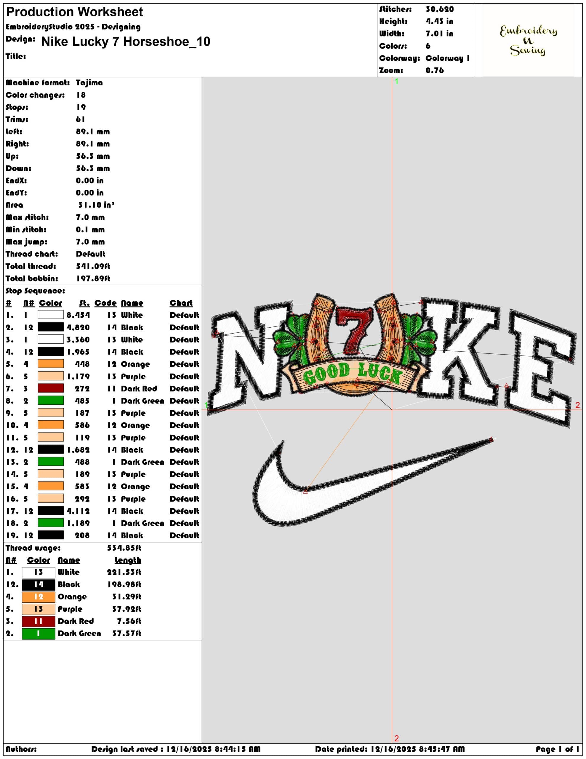 Nike Lucky 7 Horseshoe- Elegant embroidery design file - instant download — view 3