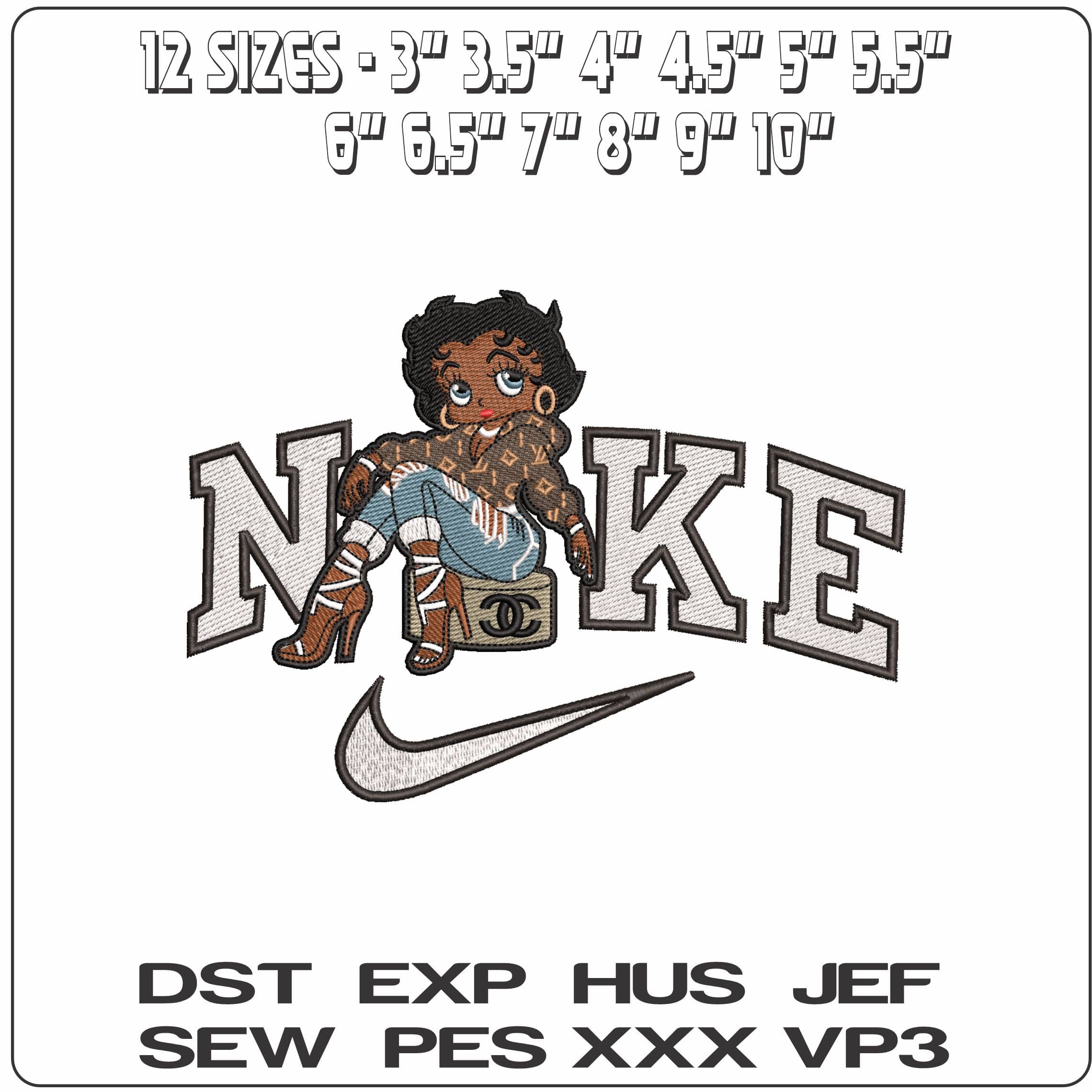 Nike LV and Chanel Betty Boo- Elegant embroidery design file - instant download — view 2