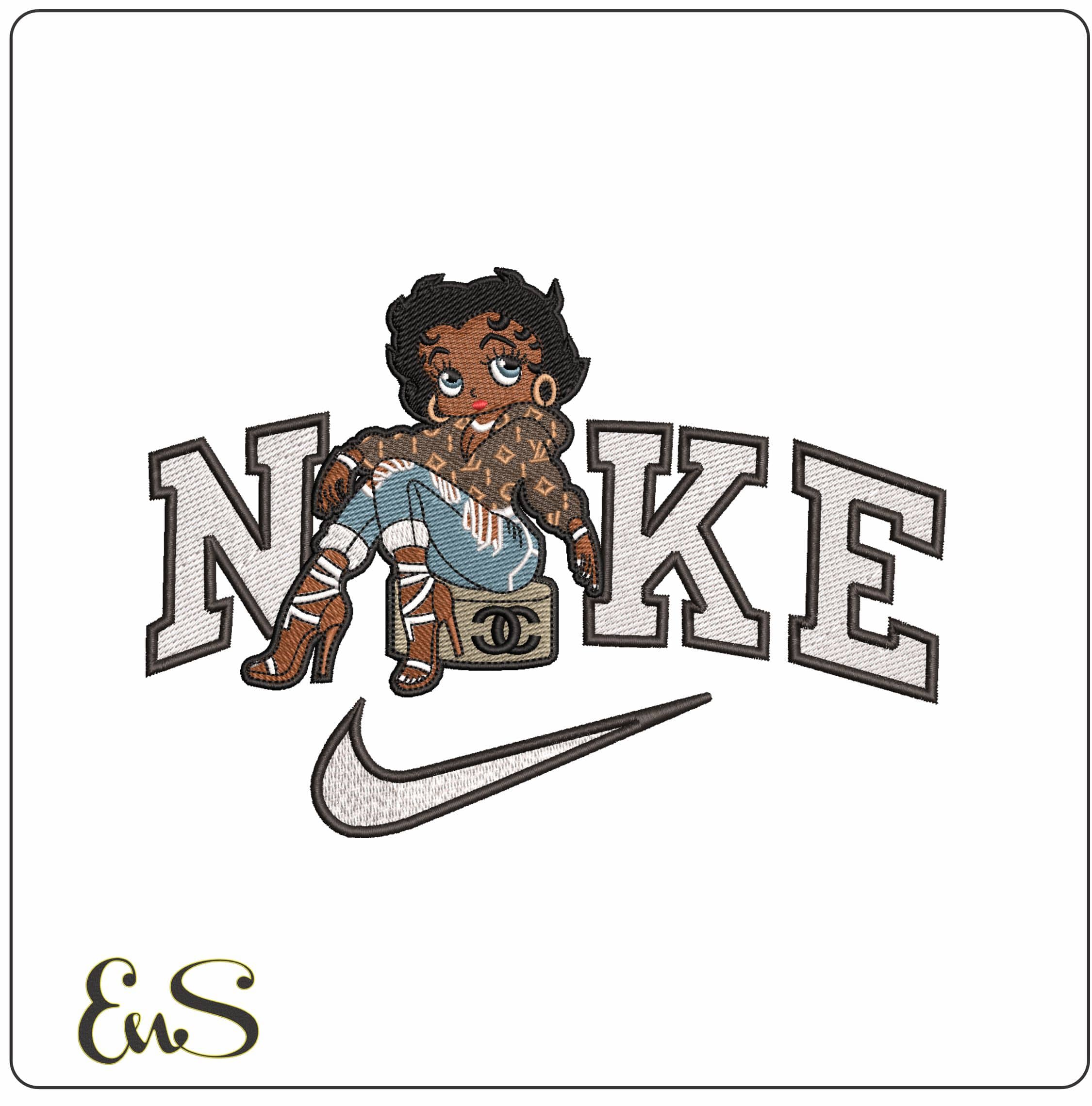 Nike LV and Chanel Betty Boo- Elegant embroidery design file - instant download