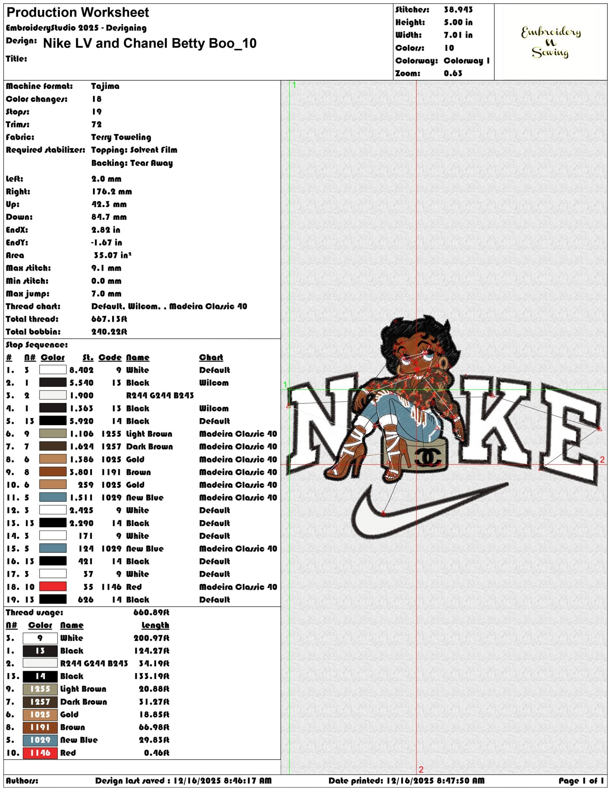 Nike LV and Chanel Betty Boo- Elegant embroidery design file - instant download — view 3