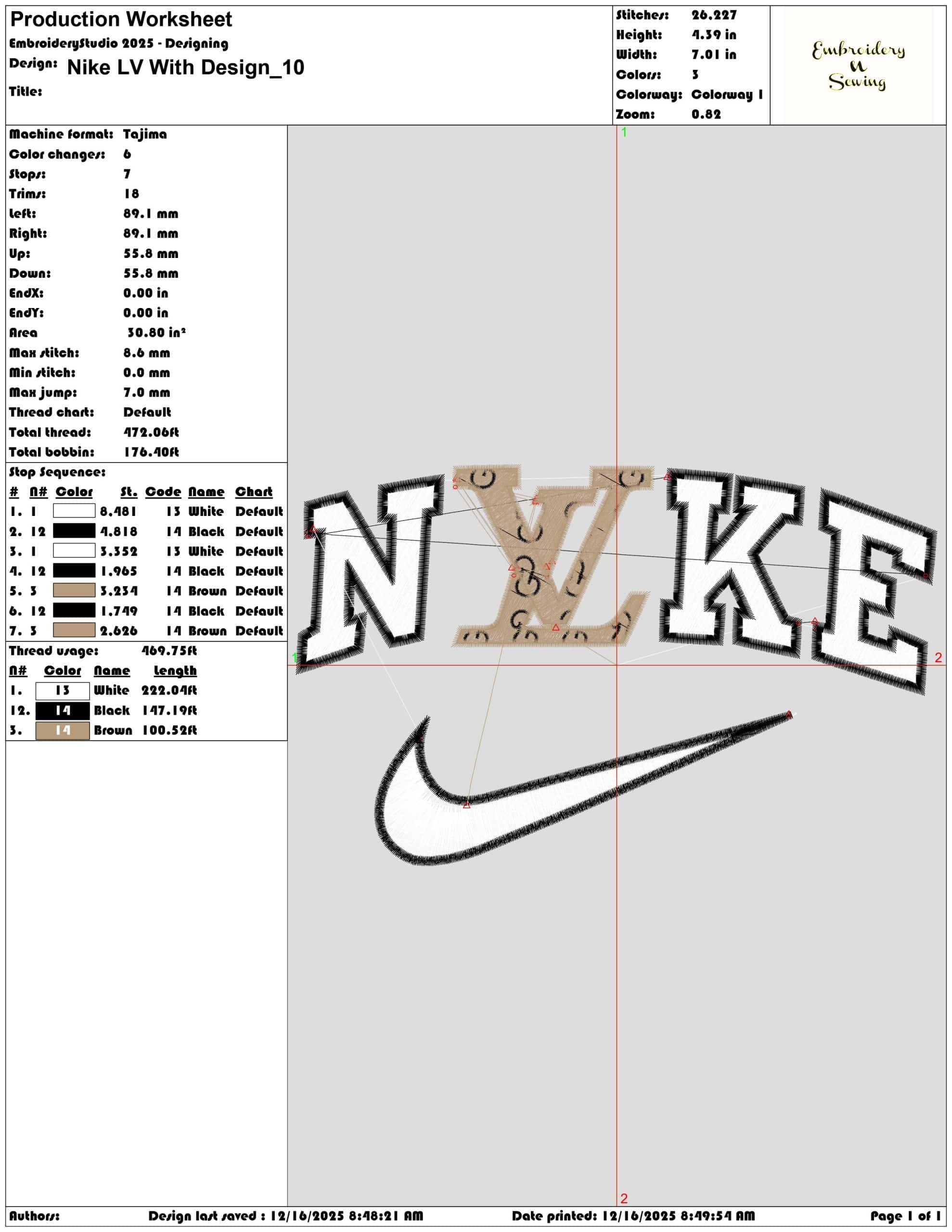 Nike LV With Design- Elegant embroidery design file - instant download — view 3