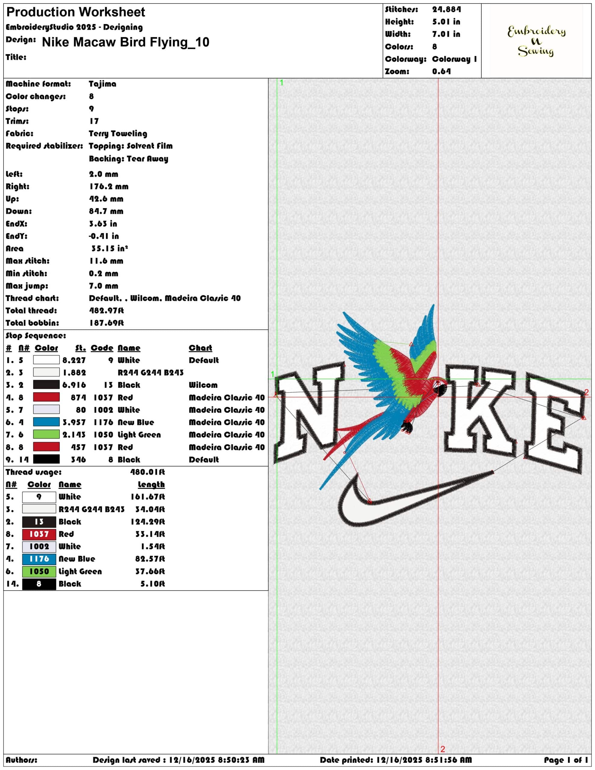Nike Macaw Bird Flying- Elegant embroidery design file - instant download — view 3