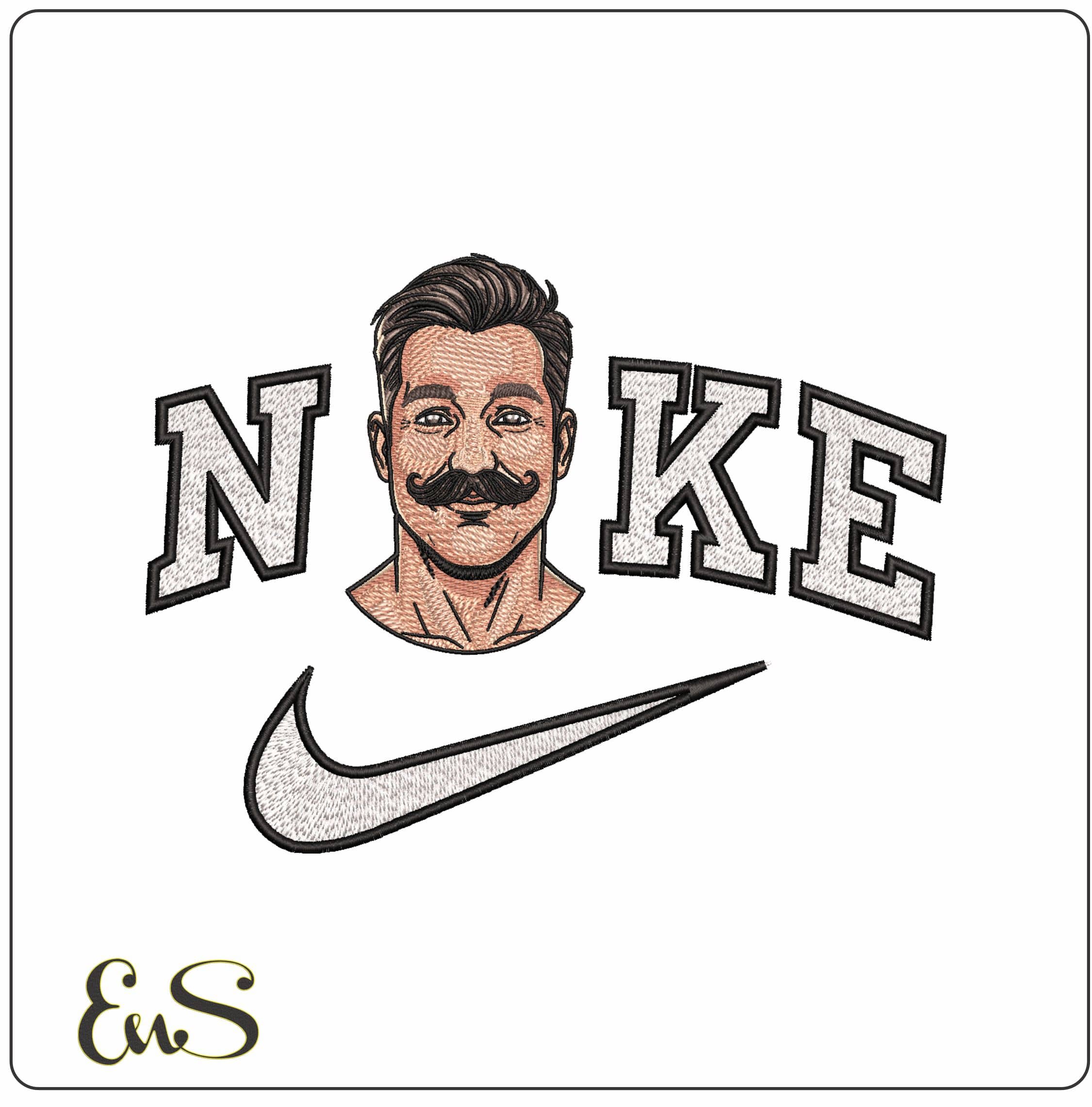 Nike Mans Head with Moustache- Elegant embroidery design file - instant download