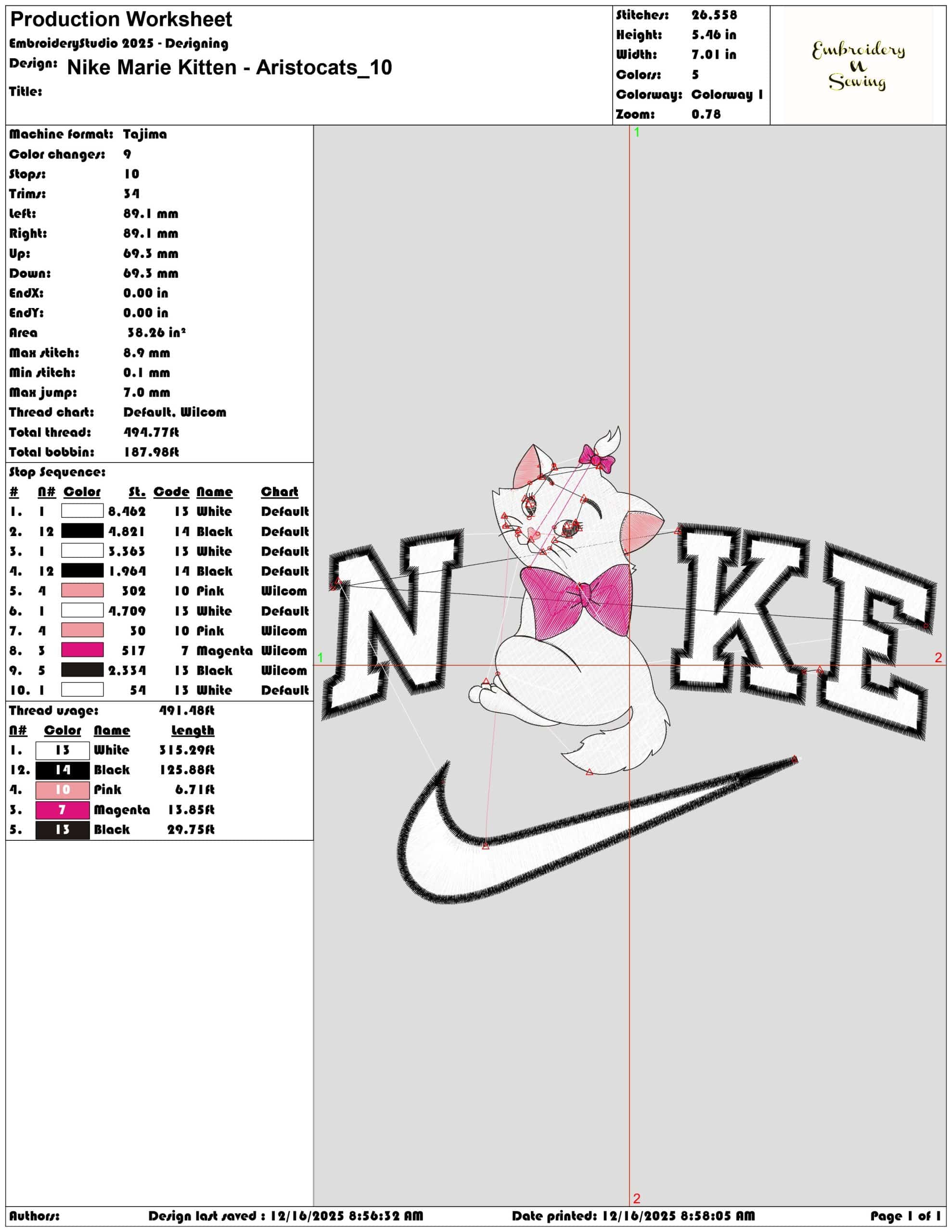 Nike Marie Kitten Aristocats- Elegant embroidery design file - instant download — view 3