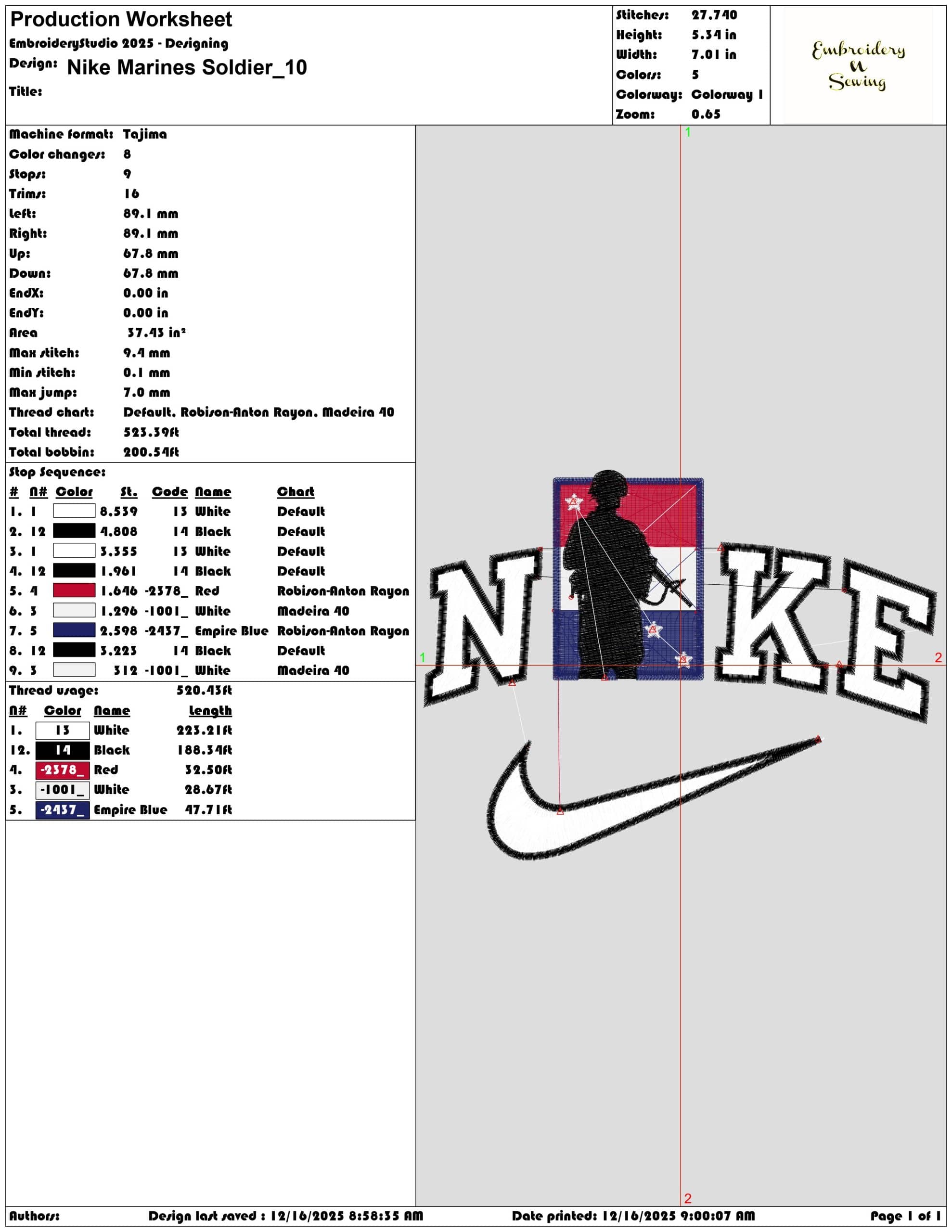 Nike Marines Soldier- Elegant embroidery design file - instant download — view 3