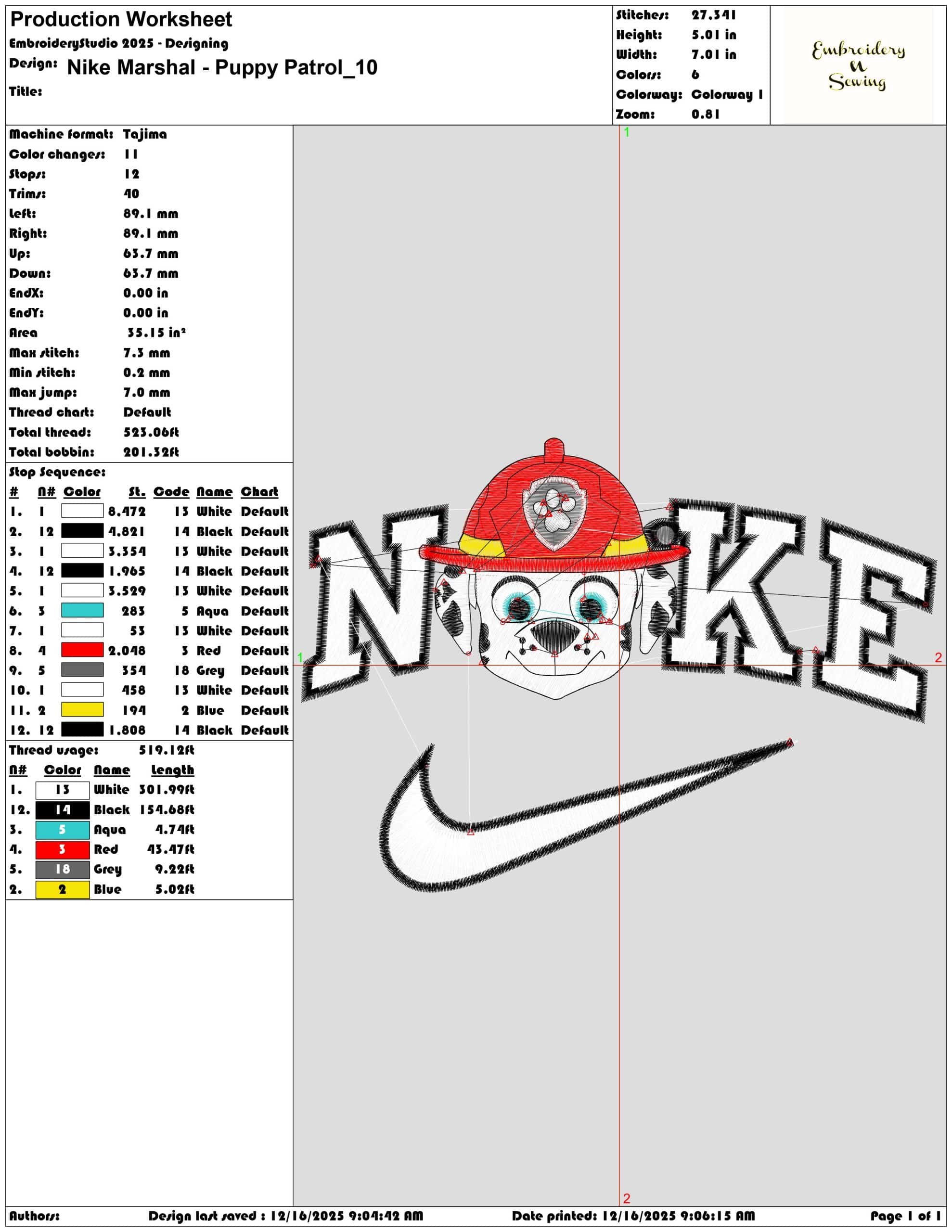 Nike Marshal Puppy Patrol- Elegant embroidery design file - instant download — view 3