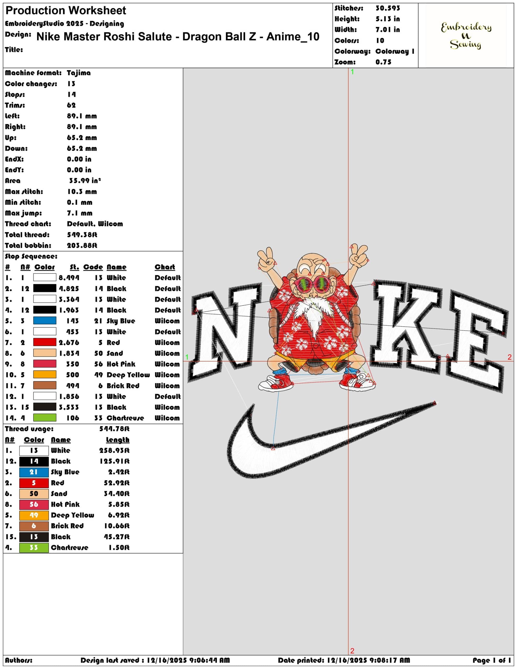Nike Master Roshi Salute Dragon Ball Z Anime- Elegant embroidery design file - instant download — view 3