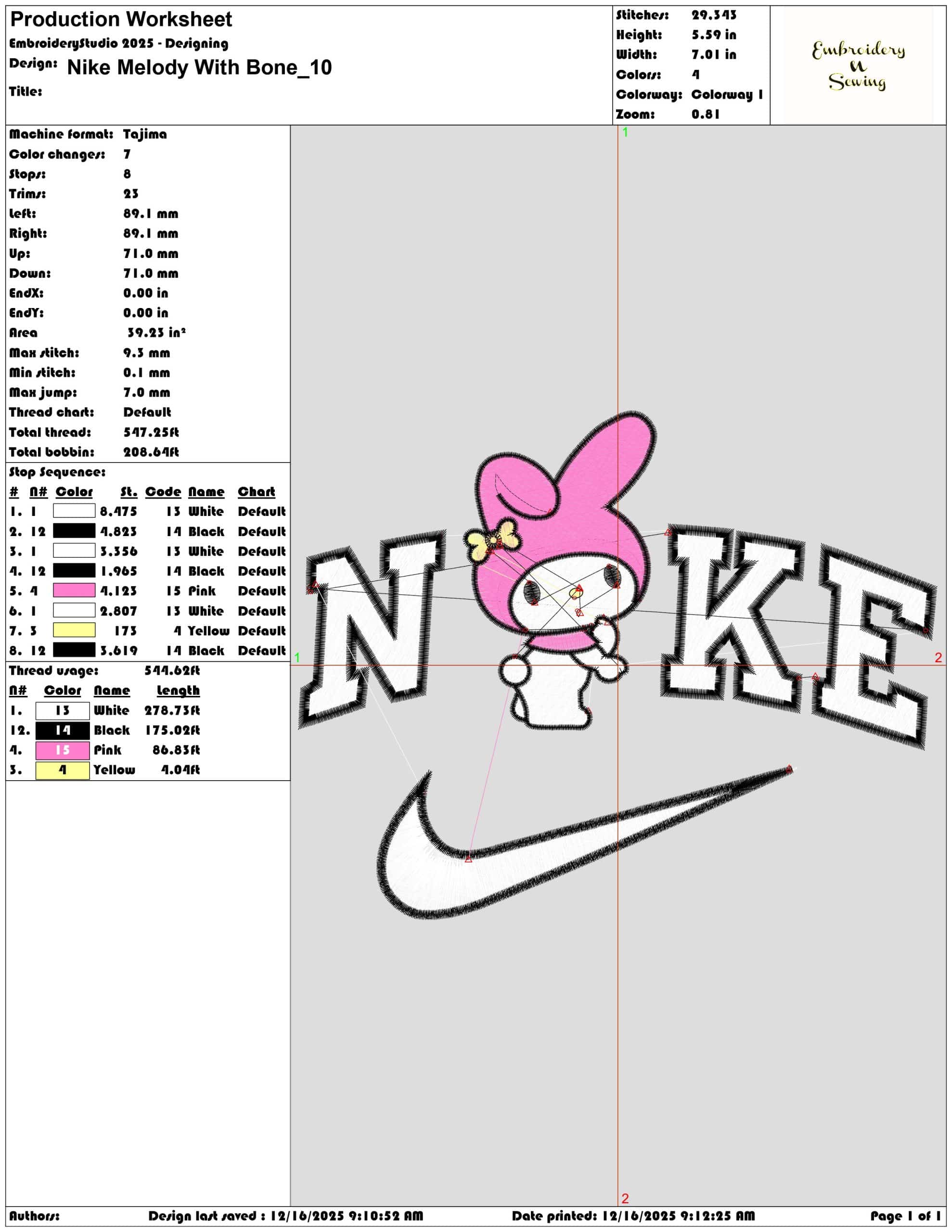 Nike Melody With Bone- Elegant embroidery design file - instant download — view 3