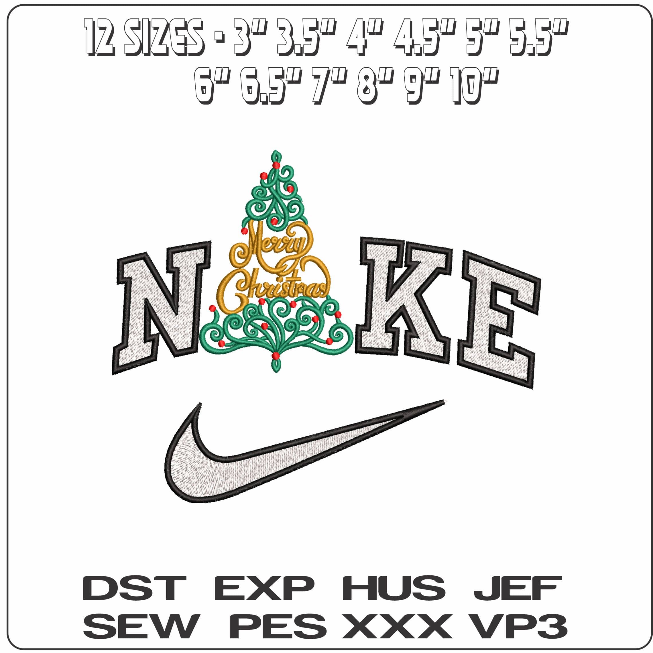 Nike Merry Christmas in Xmas Tree- Elegant embroidery design file - instant download — view 2