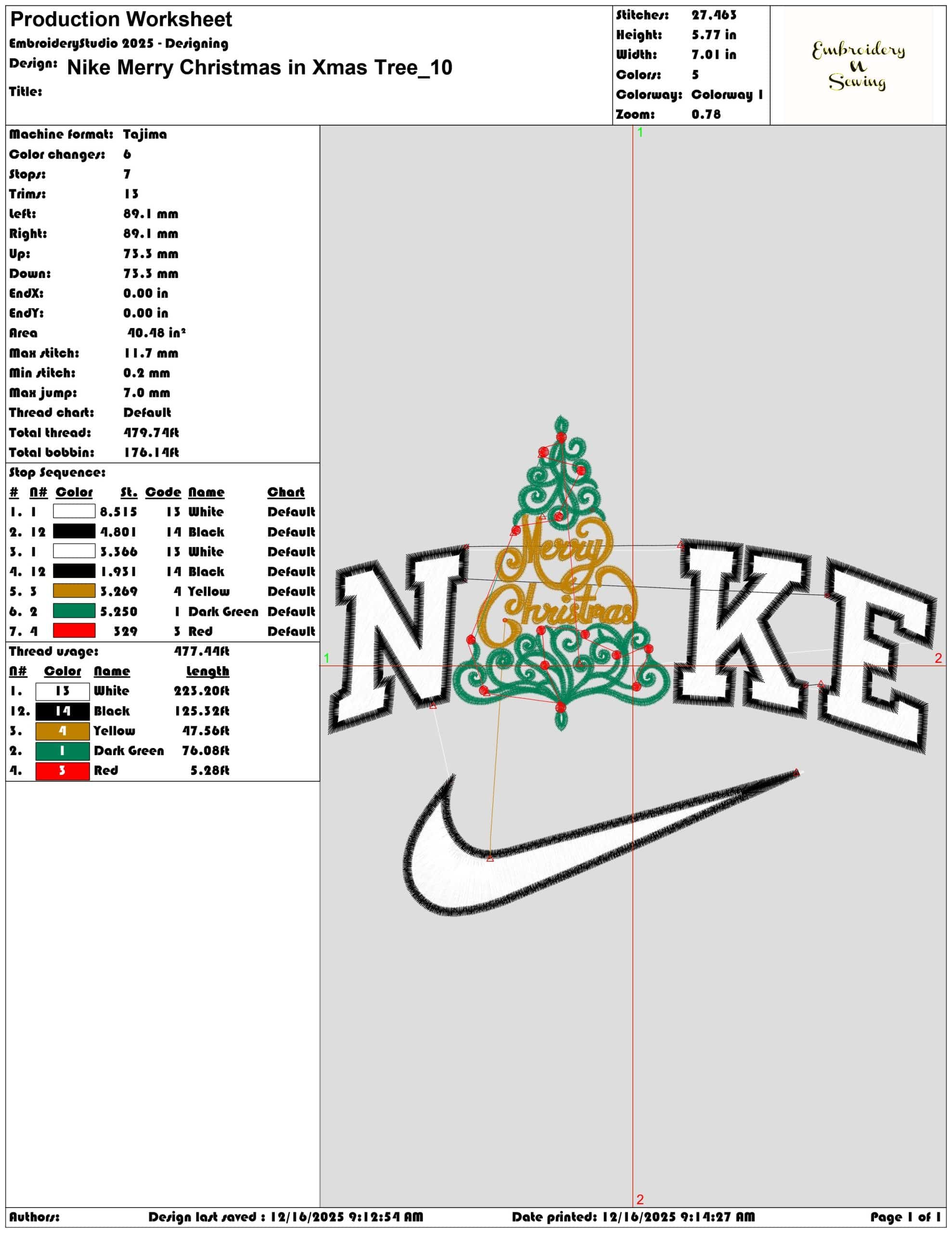 Nike Merry Christmas in Xmas Tree- Elegant embroidery design file - instant download — view 3