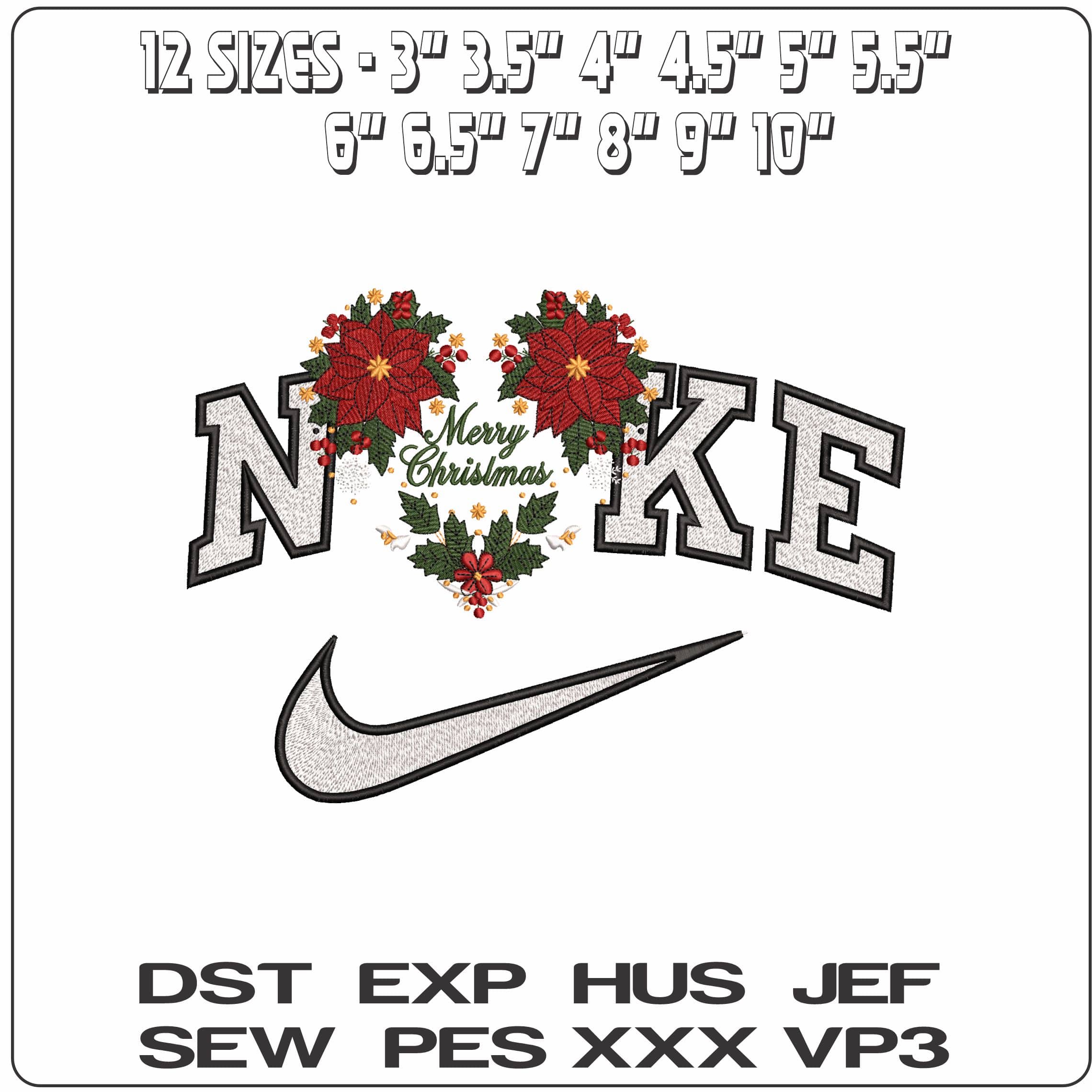 Nike Merry Christmas Ponsetta- Elegant embroidery design file - instant download — view 2