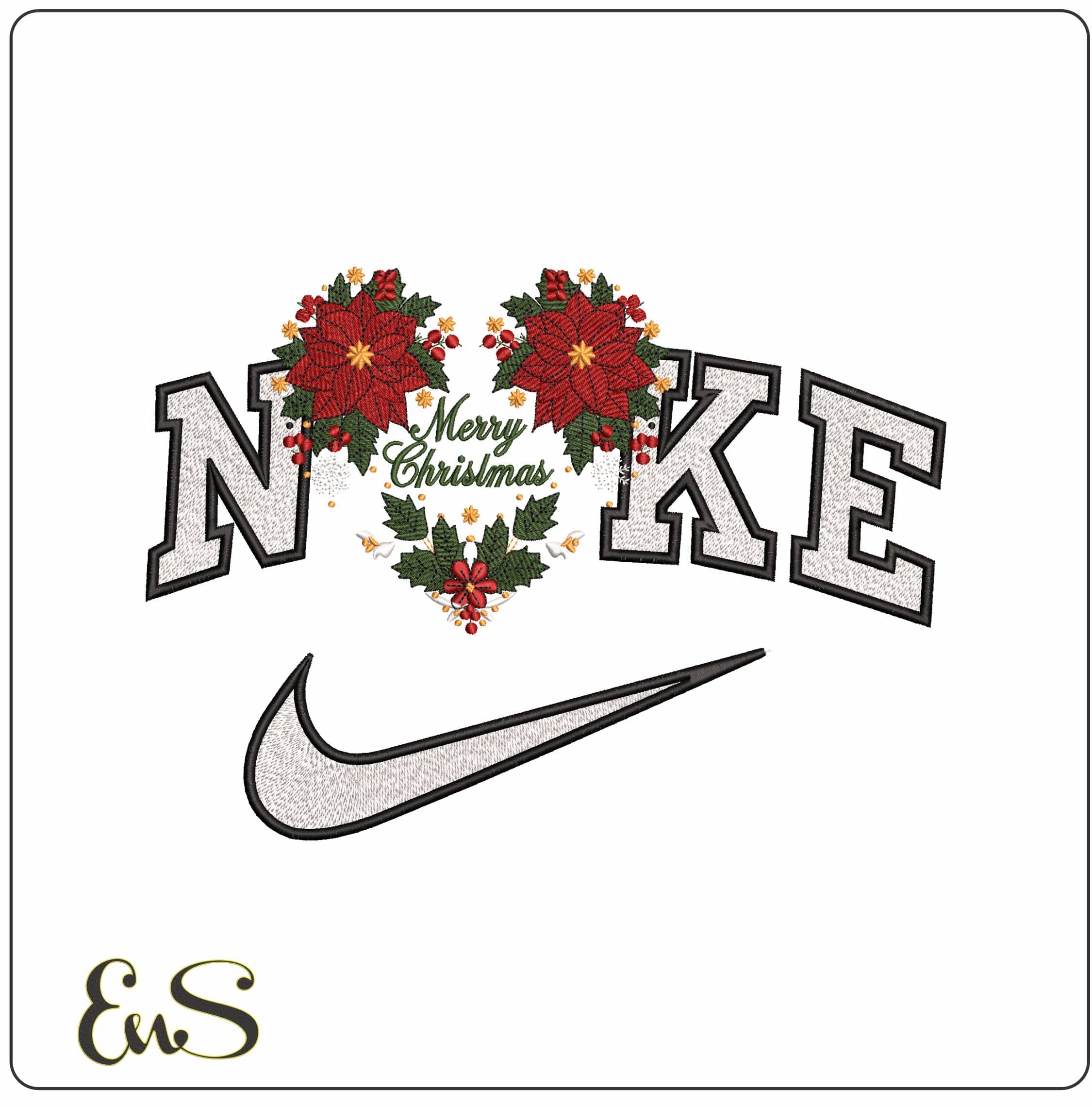 Nike Merry Christmas Ponsetta- Elegant embroidery design file - instant download