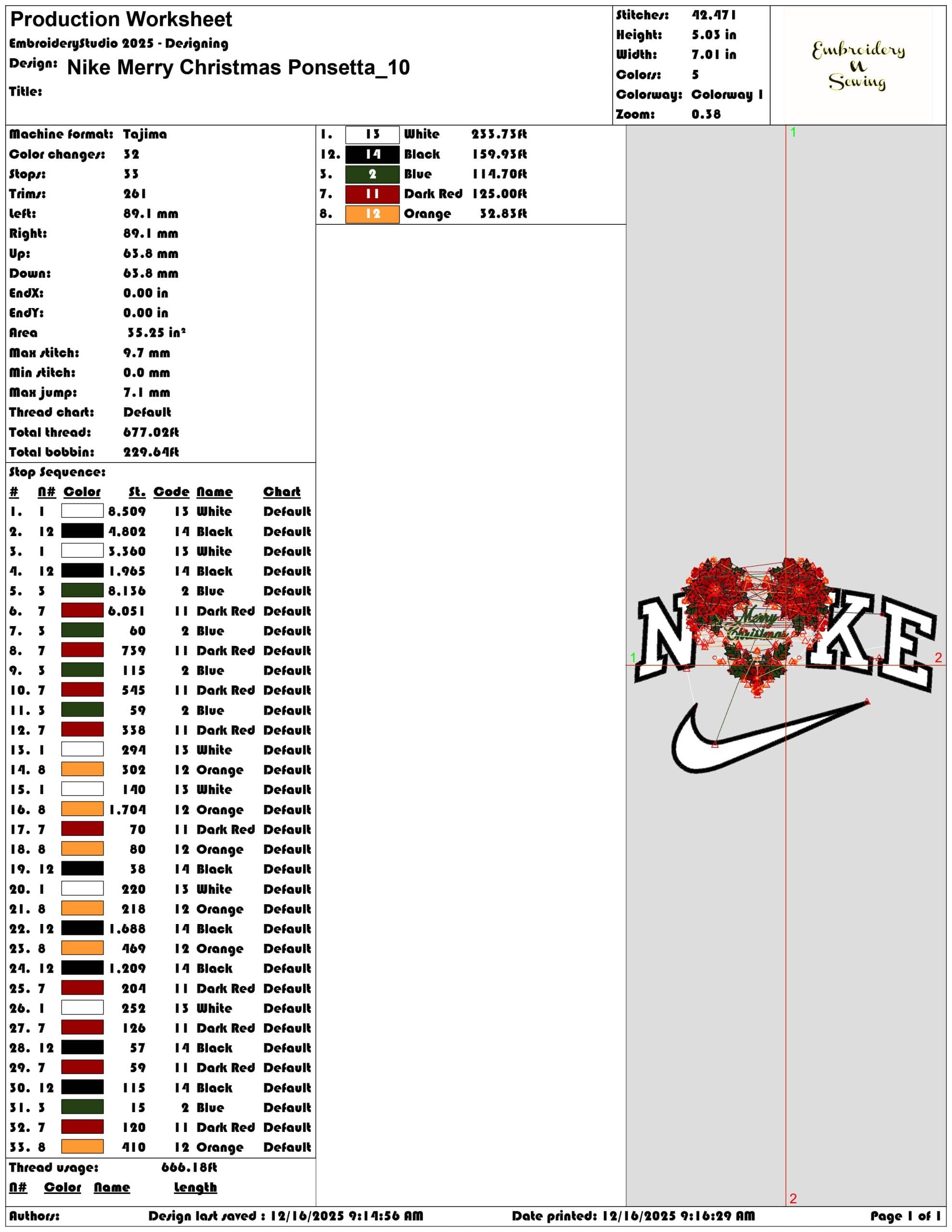 Nike Merry Christmas Ponsetta- Elegant embroidery design file - instant download — view 3