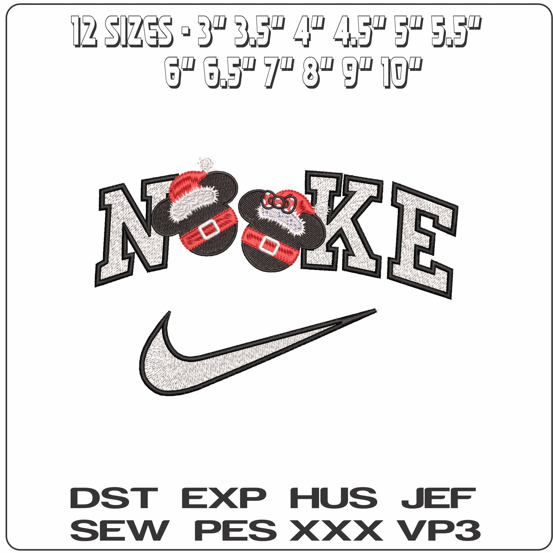Nike Mickey and Minnie Mouse Christmas Heads- Elegant embroidery design file - instant download — view 2