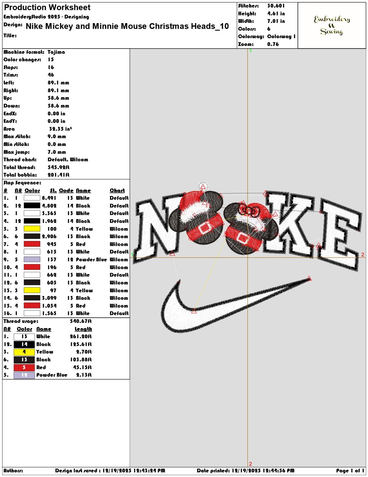 Nike Mickey and Minnie Mouse Christmas Heads- Elegant embroidery design file - instant download — view 3