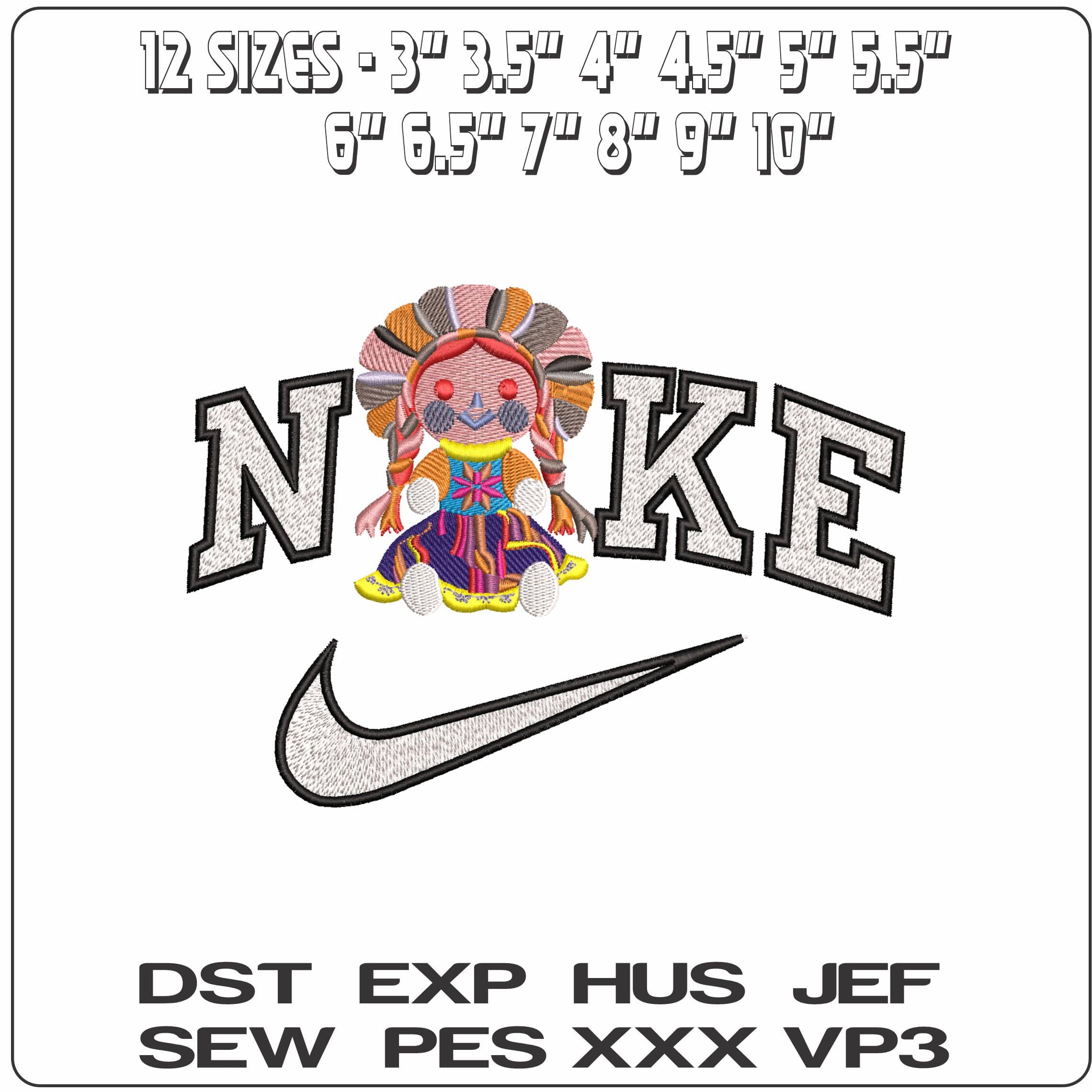 Nike Mexican Doll Lele- Elegant embroidery design file - instant download — view 2