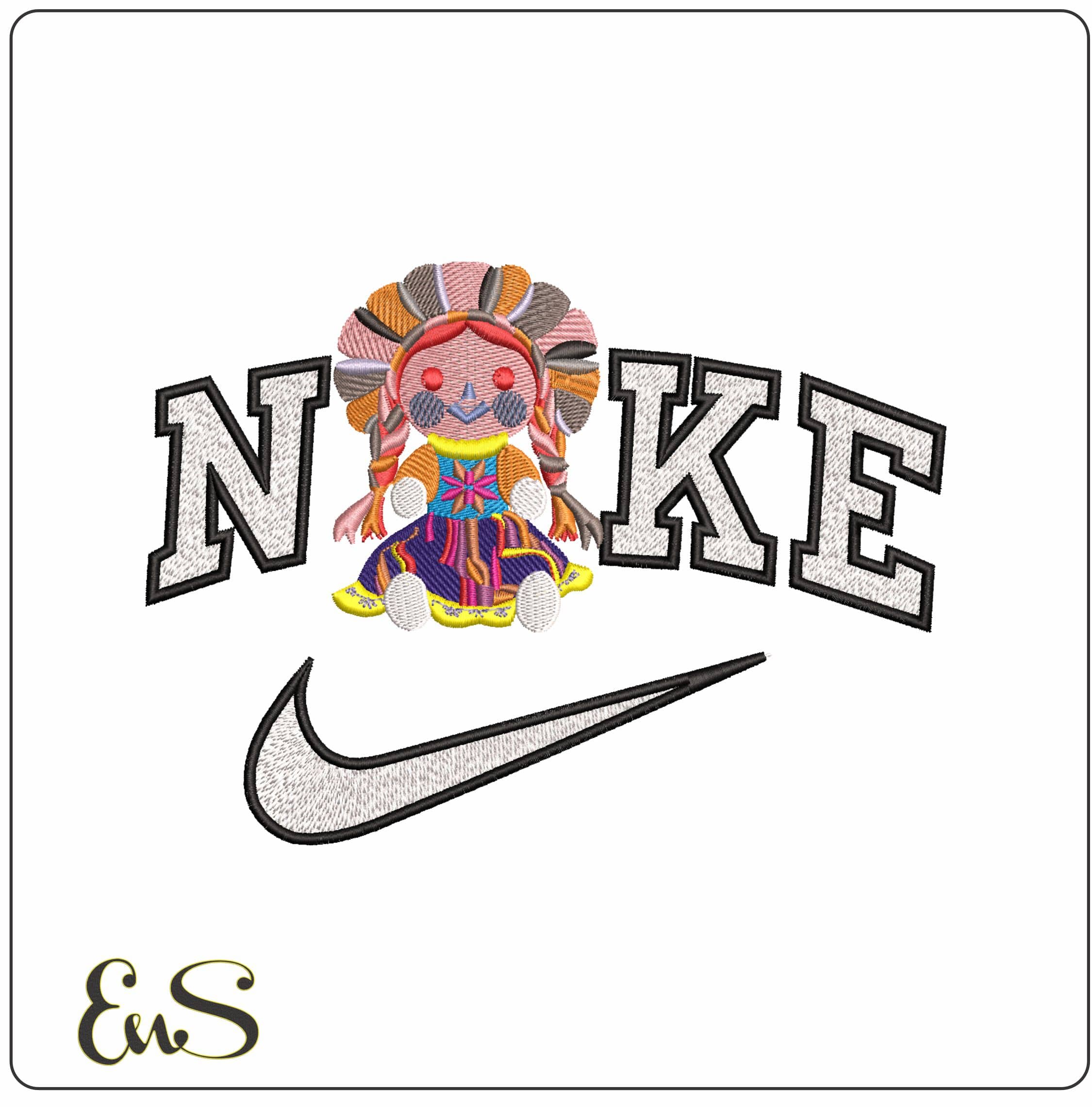 Nike Mexican Doll Lele- Elegant embroidery design file - instant download