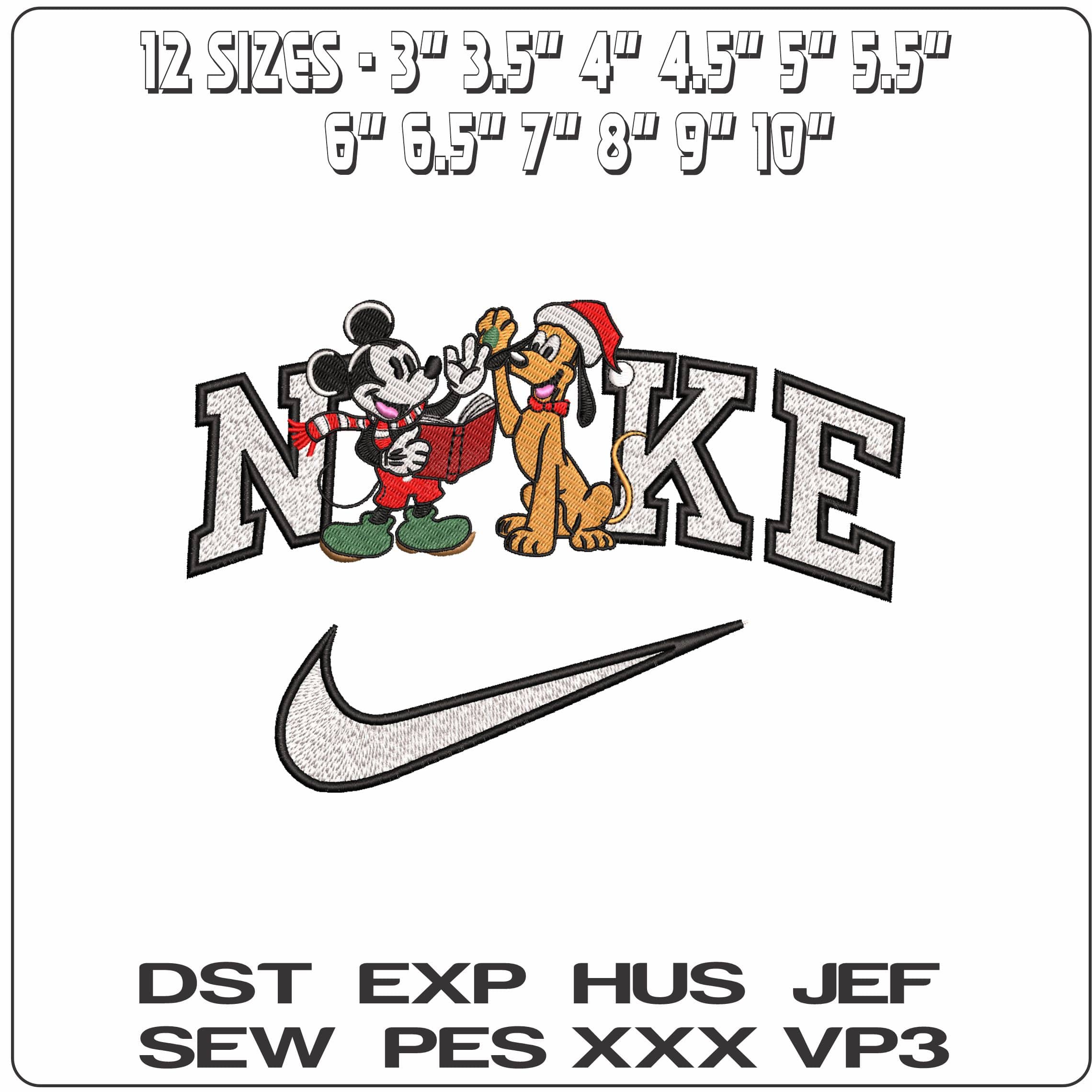 Nike Mickey Mouse and Pluto Carol Singing- Elegant embroidery design file - instant download — view 2