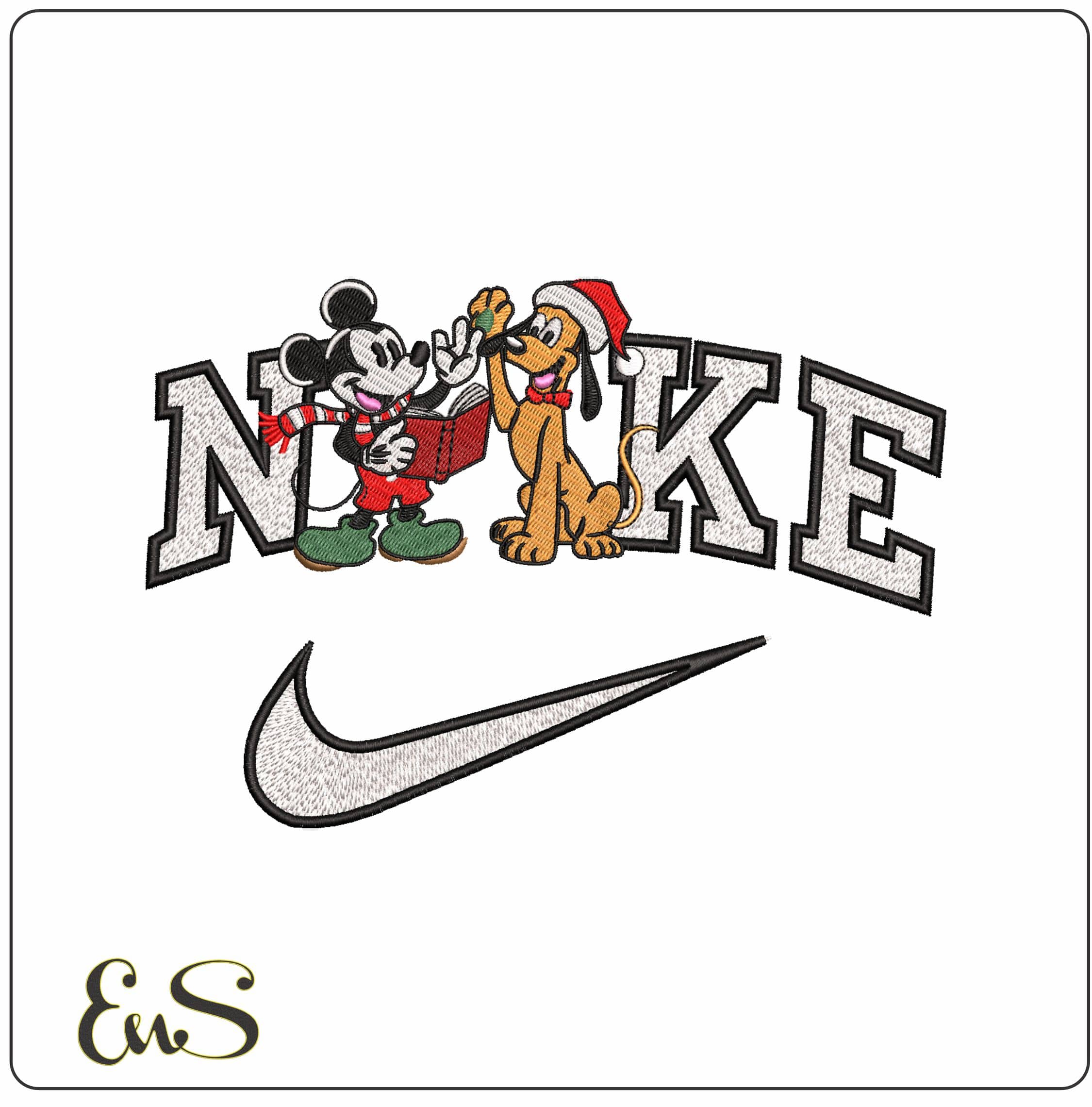 Nike Mickey Mouse and Pluto Carol Singing- Elegant embroidery design file - instant download