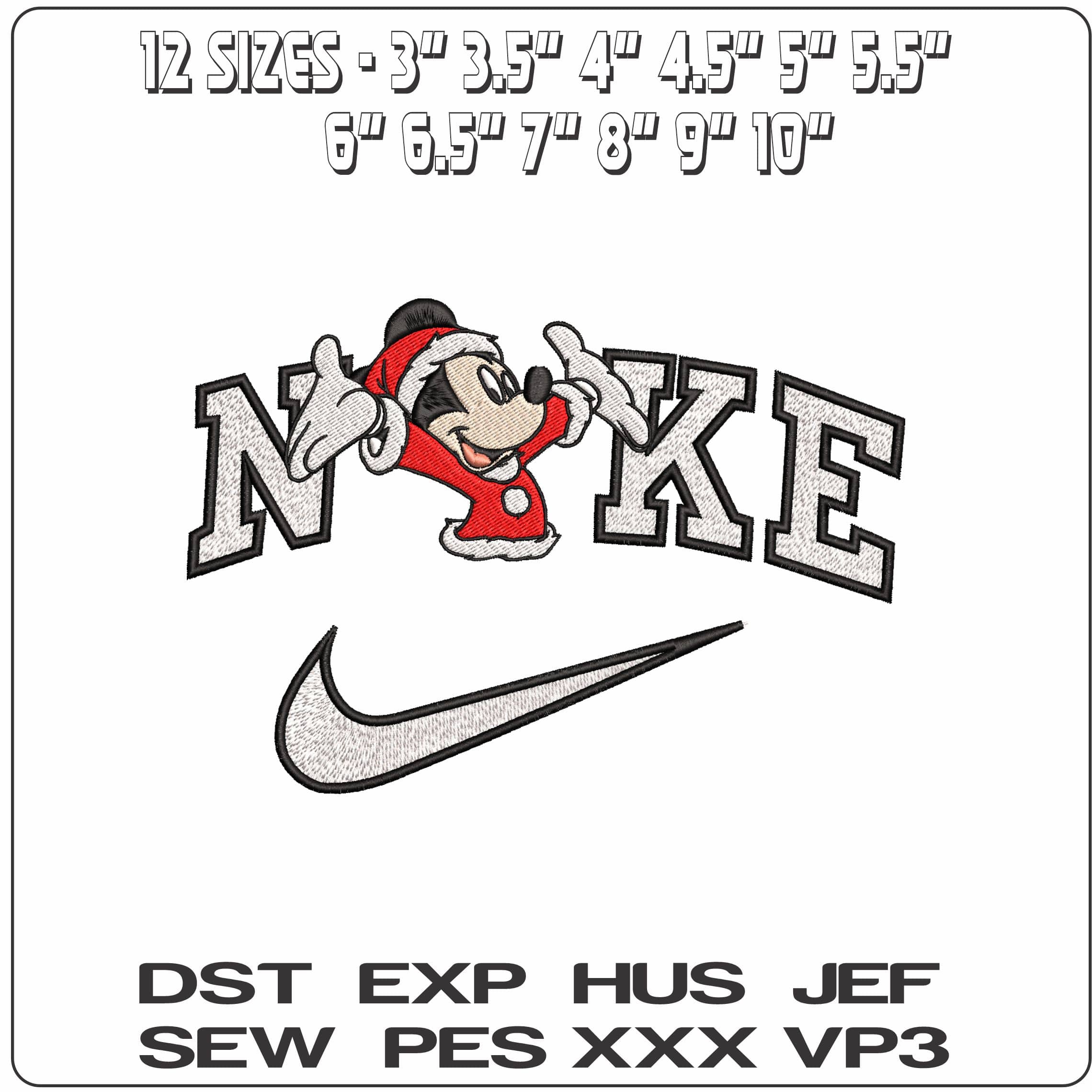 Nike Mickey Mouse as Santa Cheering- Elegant embroidery design file - instant download — view 2