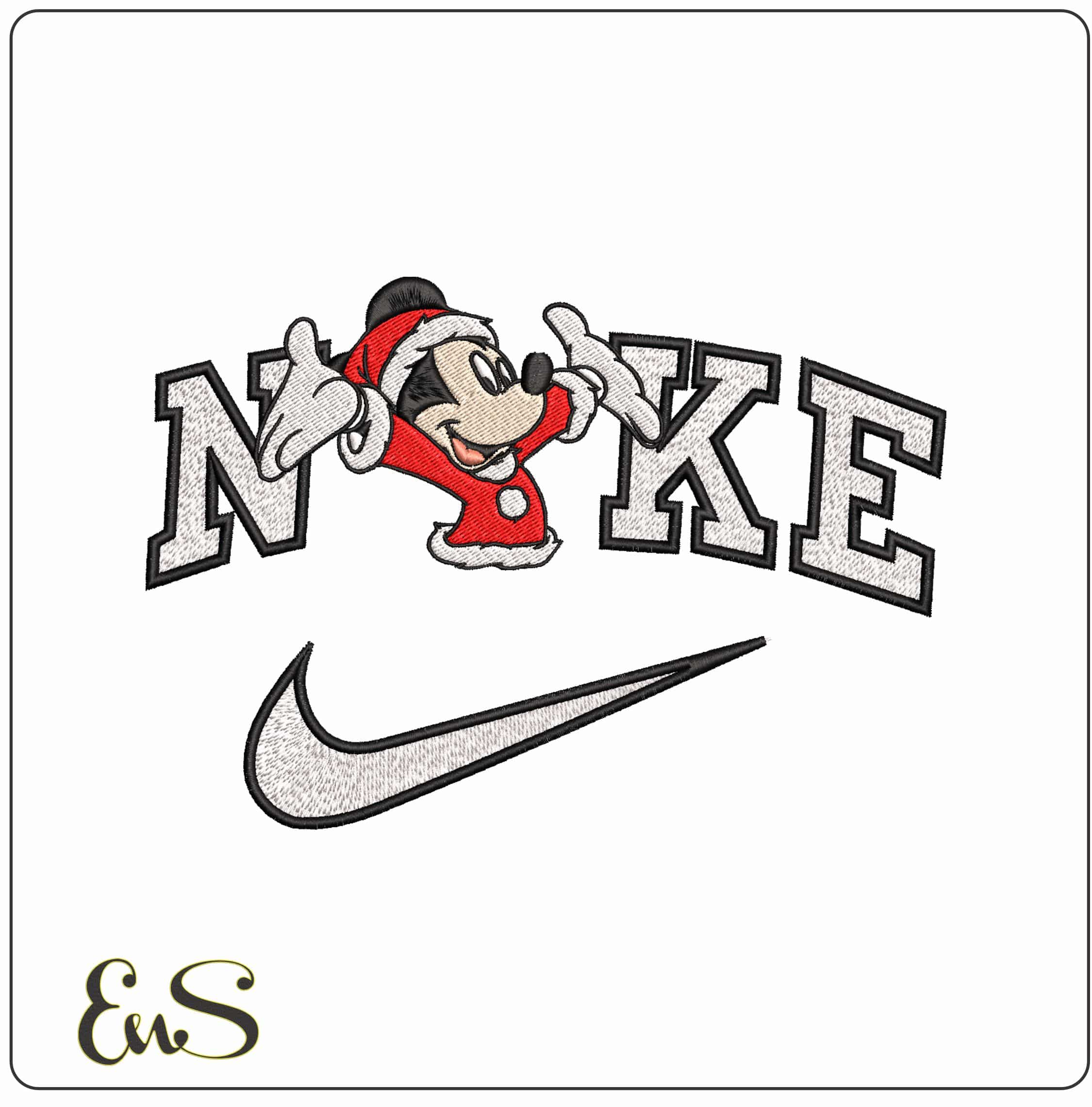 Nike Mickey Mouse as Santa Cheering- Elegant embroidery design file - instant download