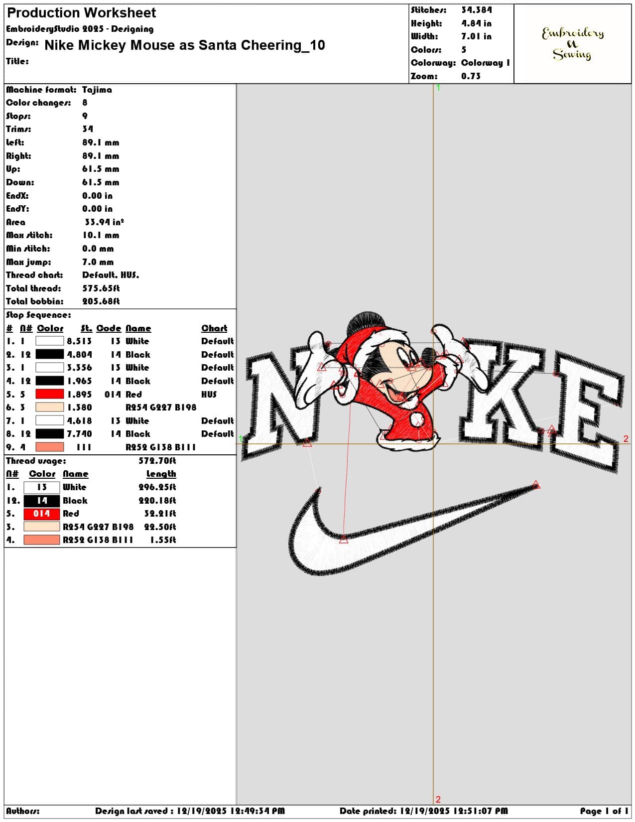 Nike Mickey Mouse as Santa Cheering- Elegant embroidery design file - instant download — view 3