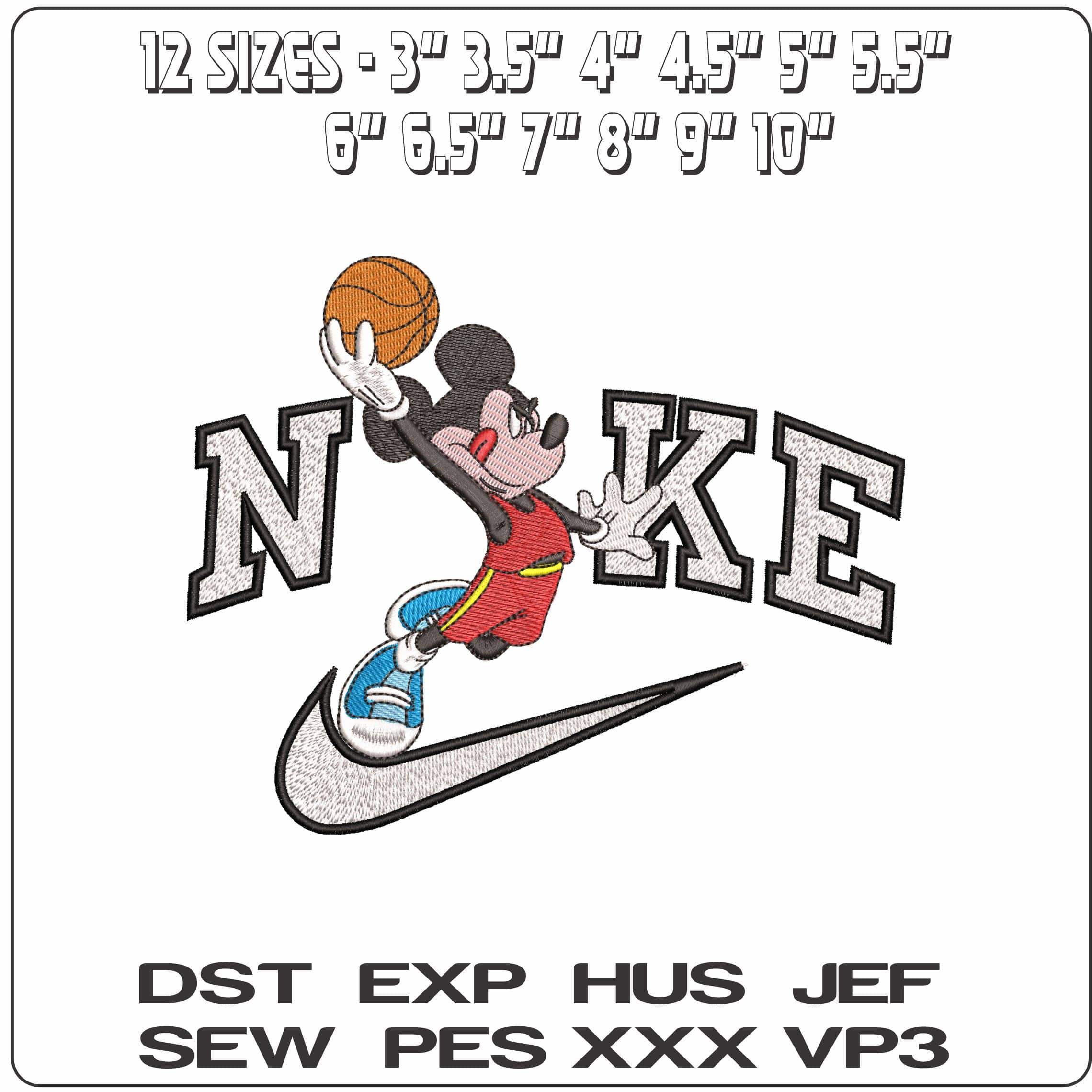 Nike Mickey Mouse Basketball- Elegant embroidery design file - instant download — view 2