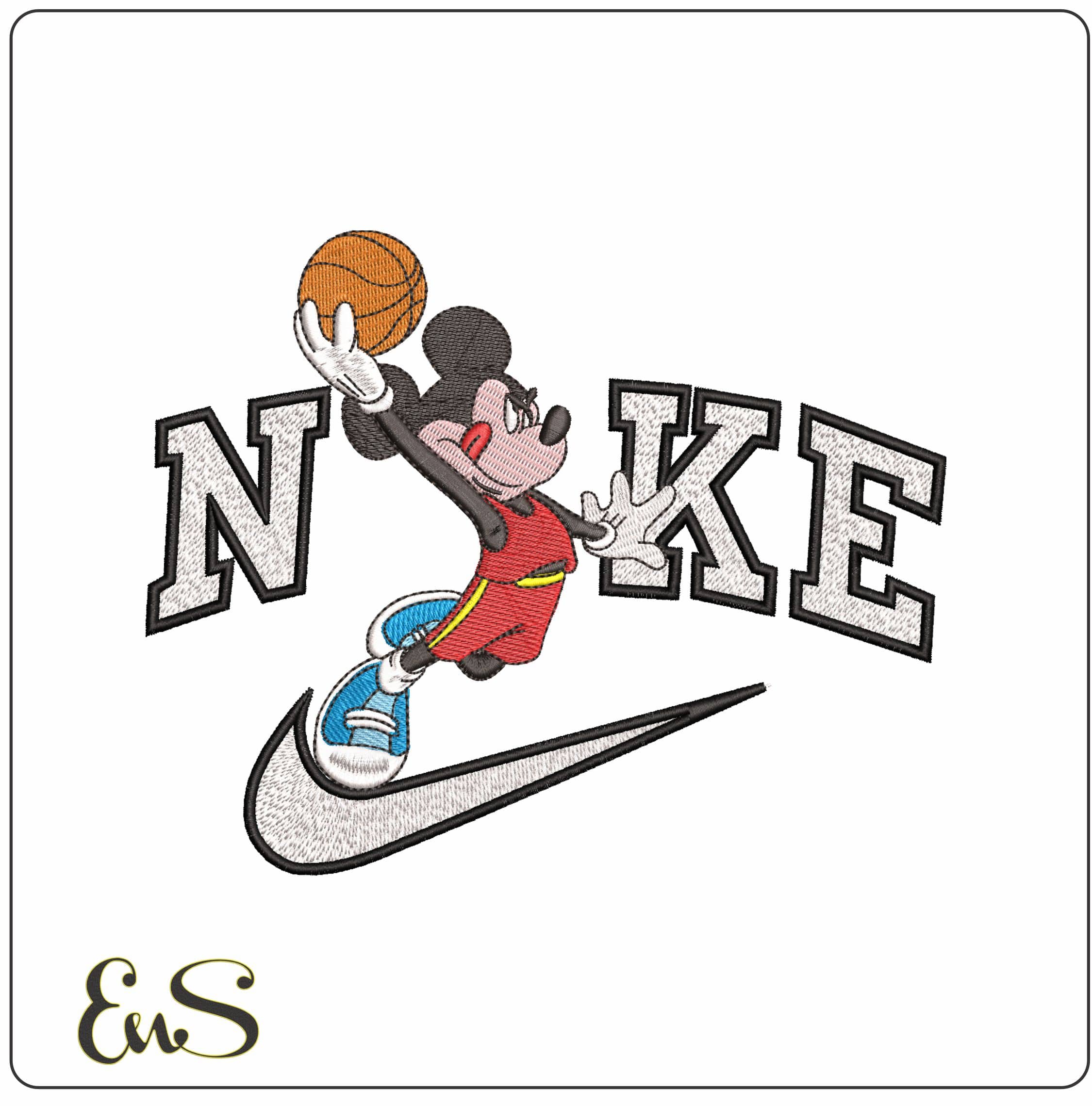 Nike Mickey Mouse Basketball- Elegant embroidery design file - instant download
