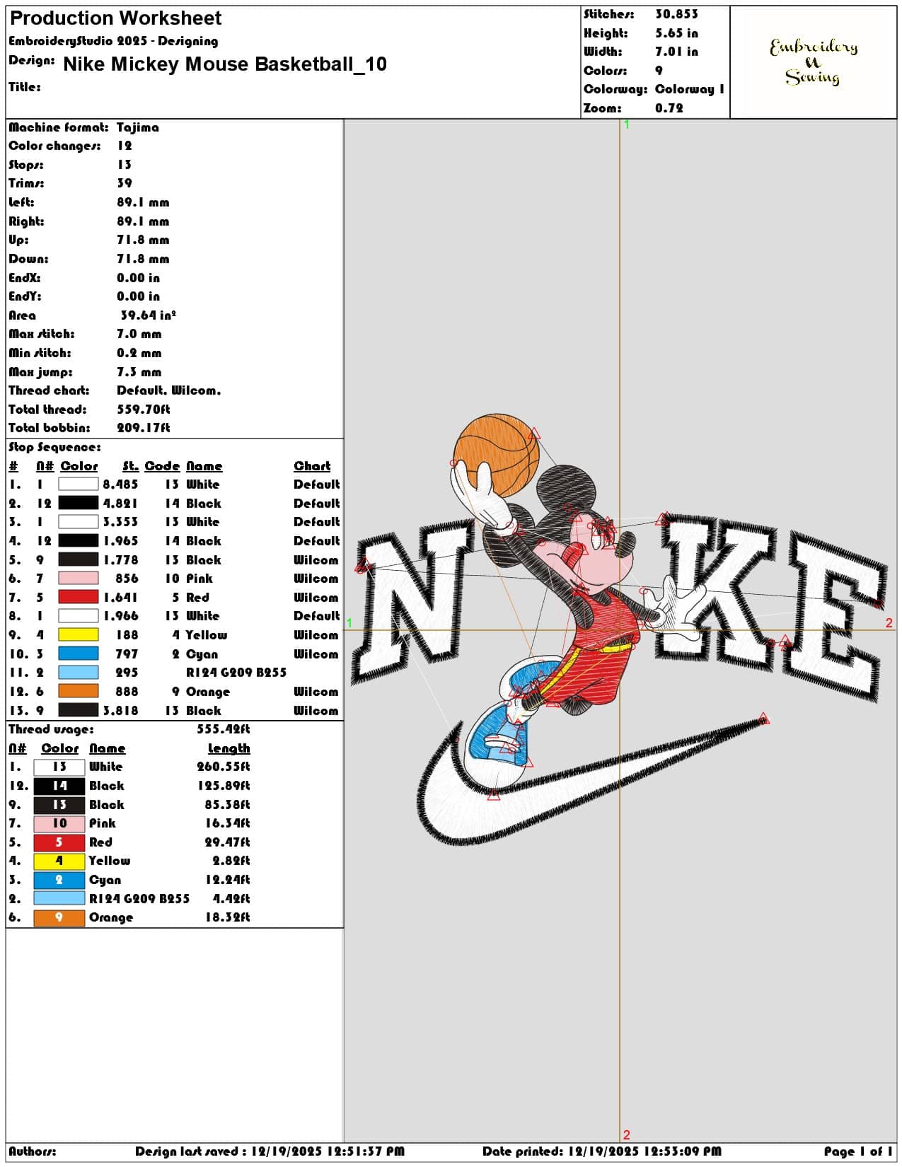 Nike Mickey Mouse Basketball- Elegant embroidery design file - instant download — view 3