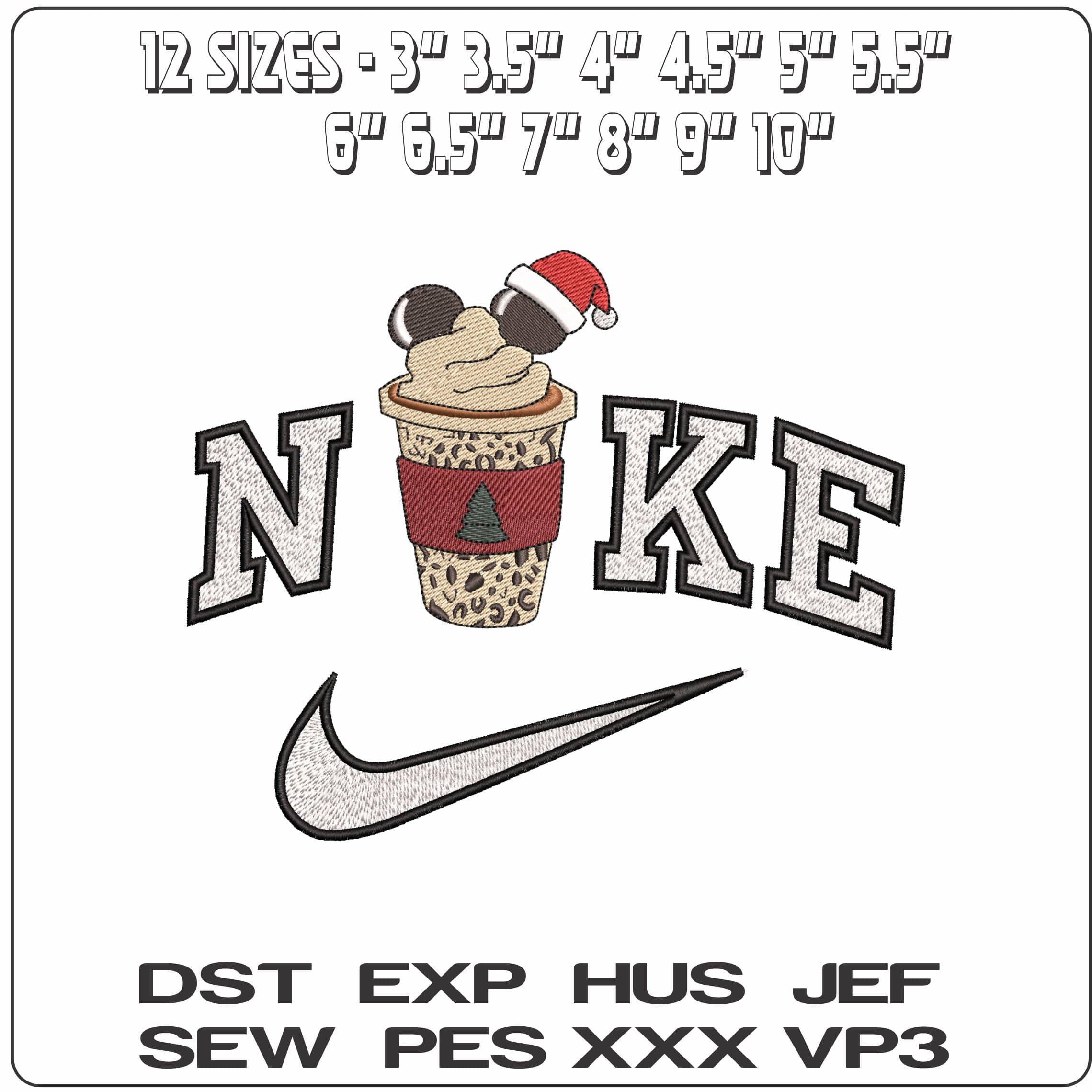 Nike Mickey Mouse Carmel Latte with Christmas tree- Elegant embroidery design file - instant download — view 2