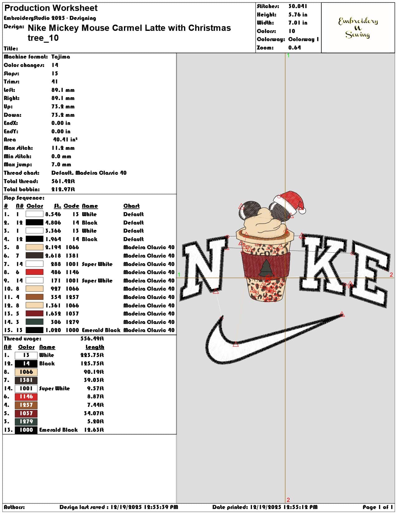 Nike Mickey Mouse Carmel Latte with Christmas tree- Elegant embroidery design file - instant download — view 3