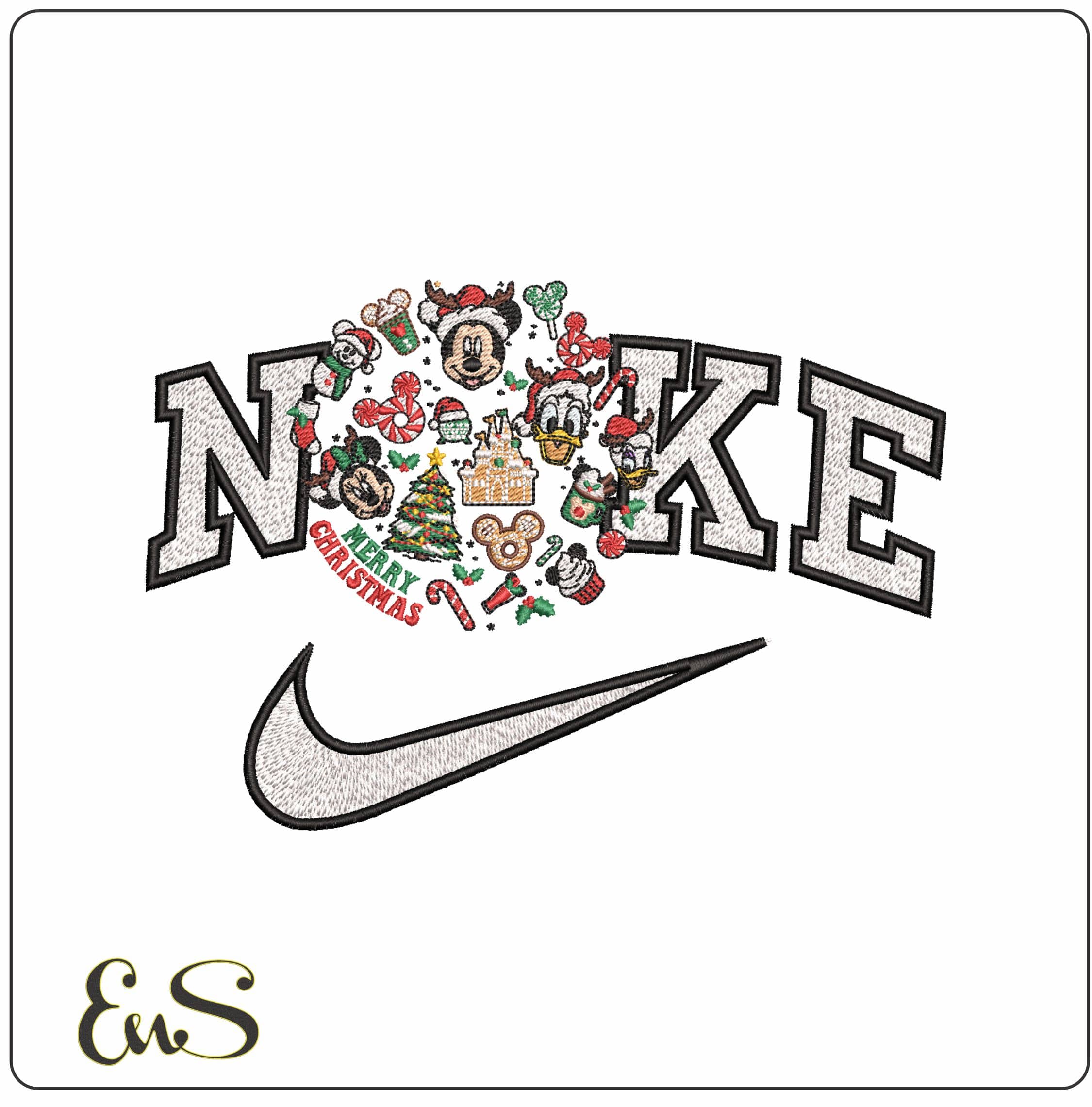 Nike Mickey Mouse Christmas Ball- Elegant embroidery design file - instant download