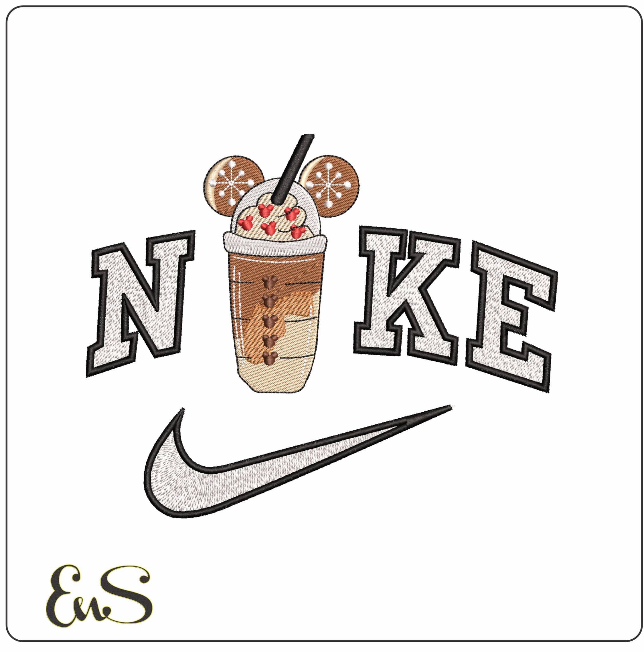 Nike Mickey Mouse Christmas Frappe- Elegant embroidery design file - instant download