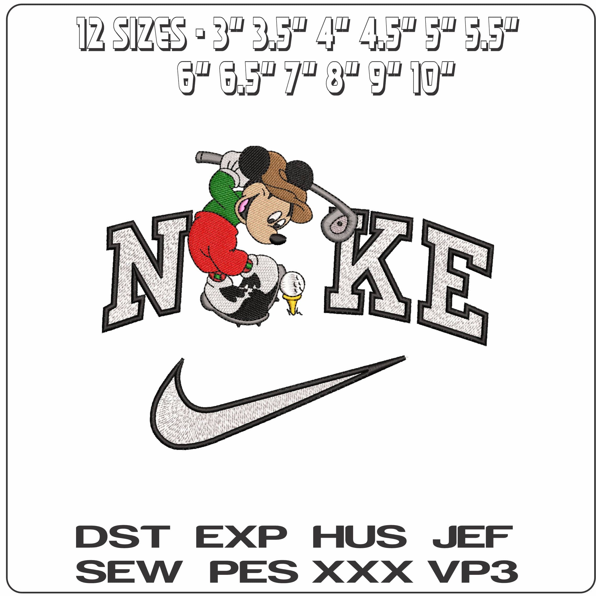 Nike Mickey Mouse Golfer- Elegant embroidery design file - instant download — view 2