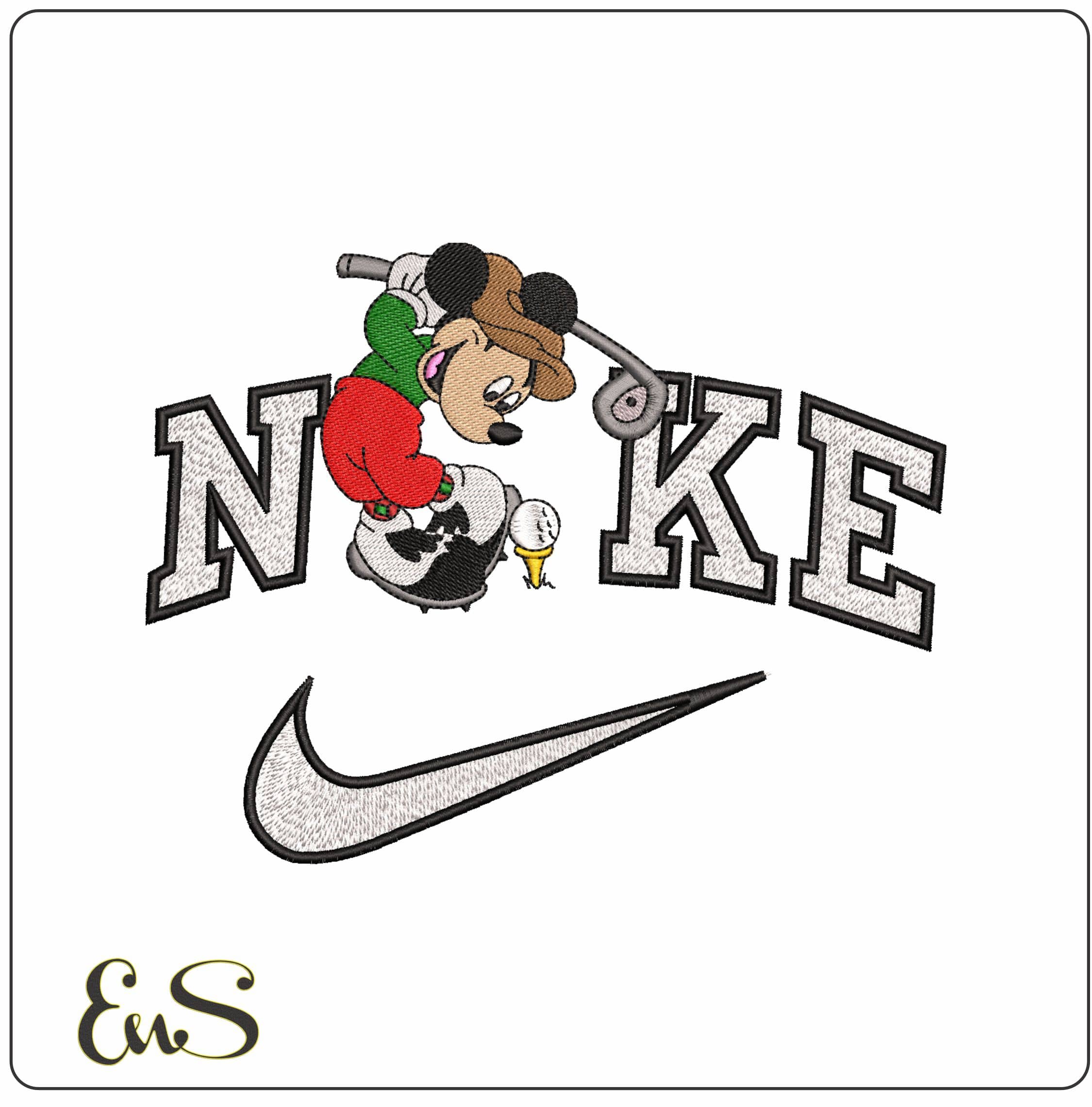 Nike Mickey Mouse Golfer- Elegant embroidery design file - instant download