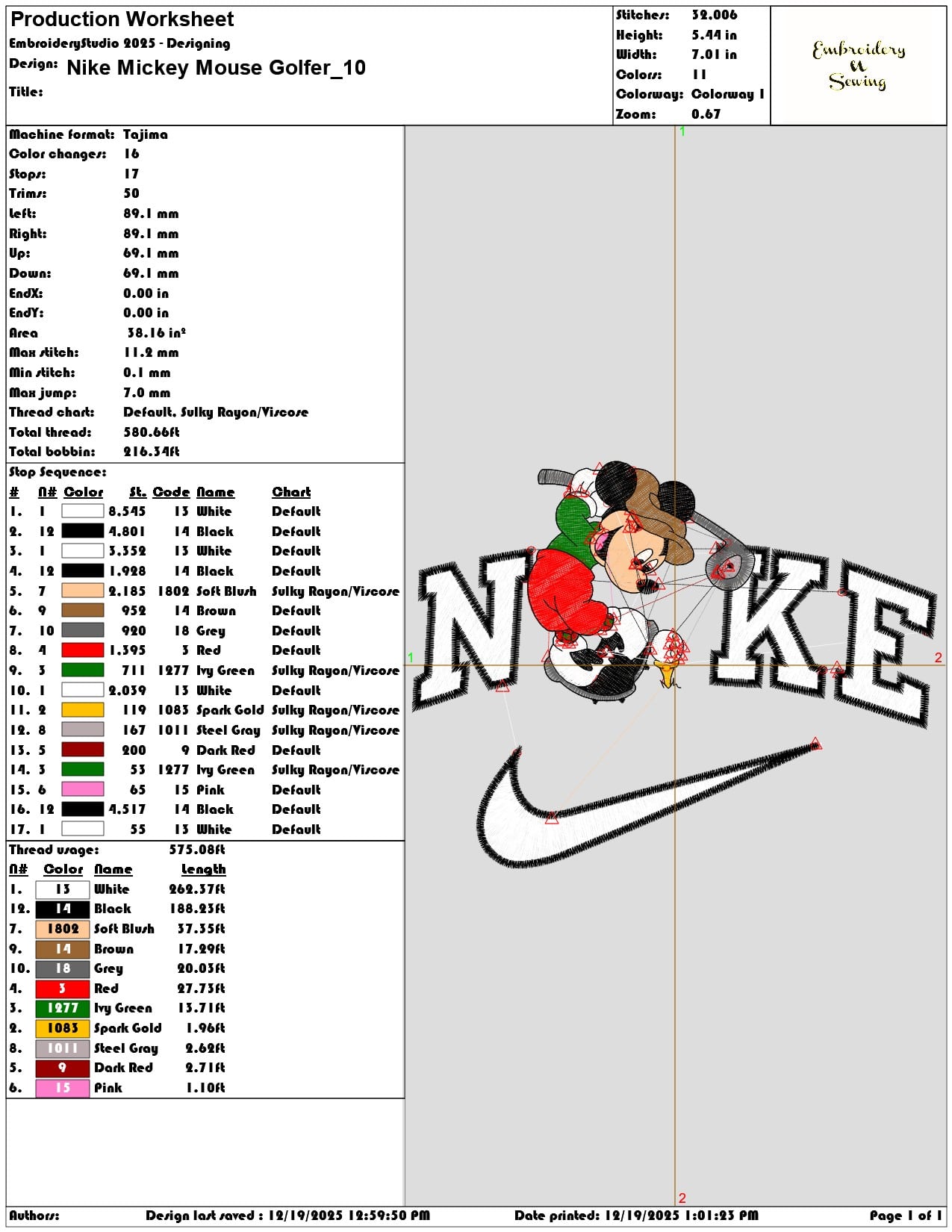 Nike Mickey Mouse Golfer- Elegant embroidery design file - instant download — view 3