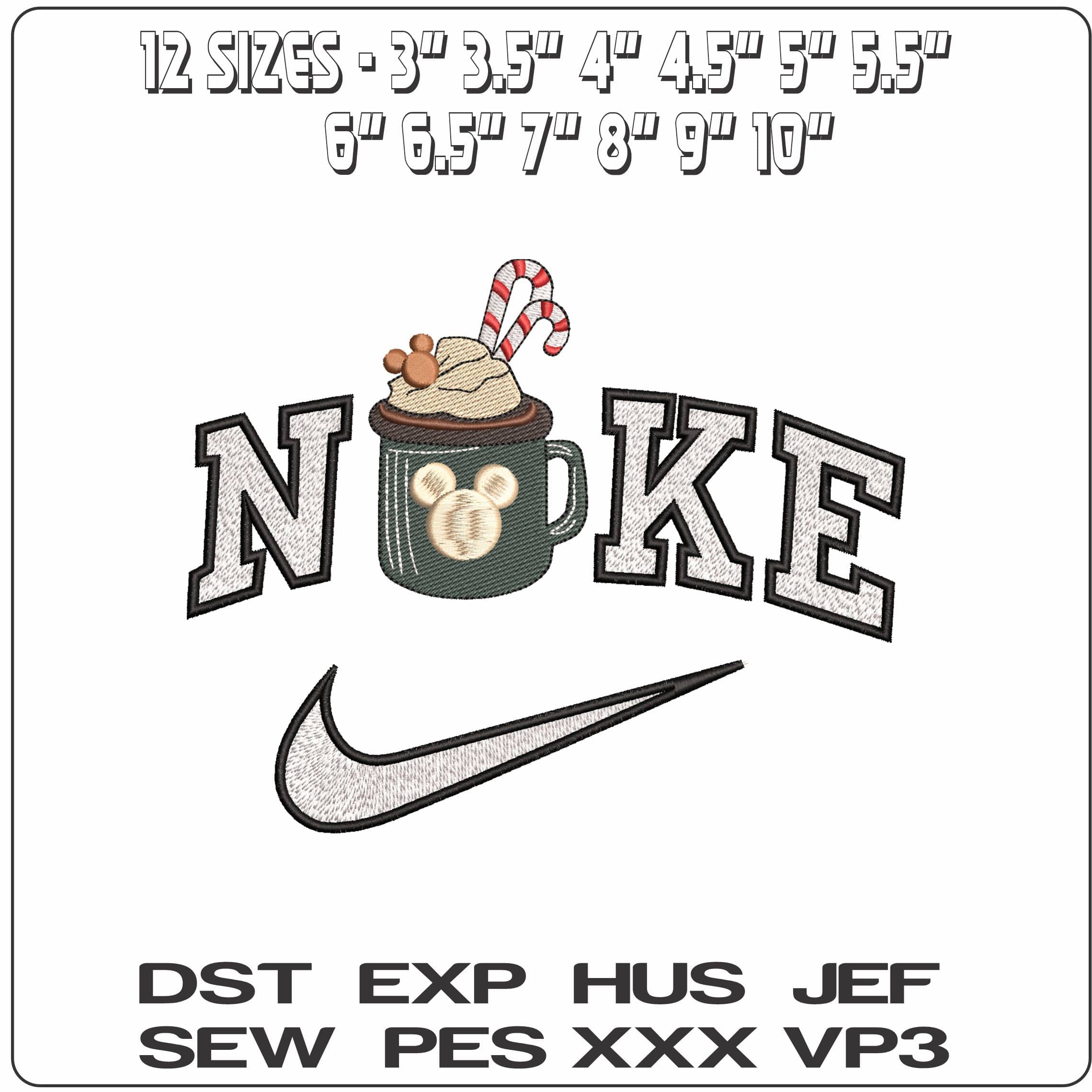 Nike Mickey Mouse Hot Chocolate with Candy Canes- Elegant embroidery design file - instant download — view 2