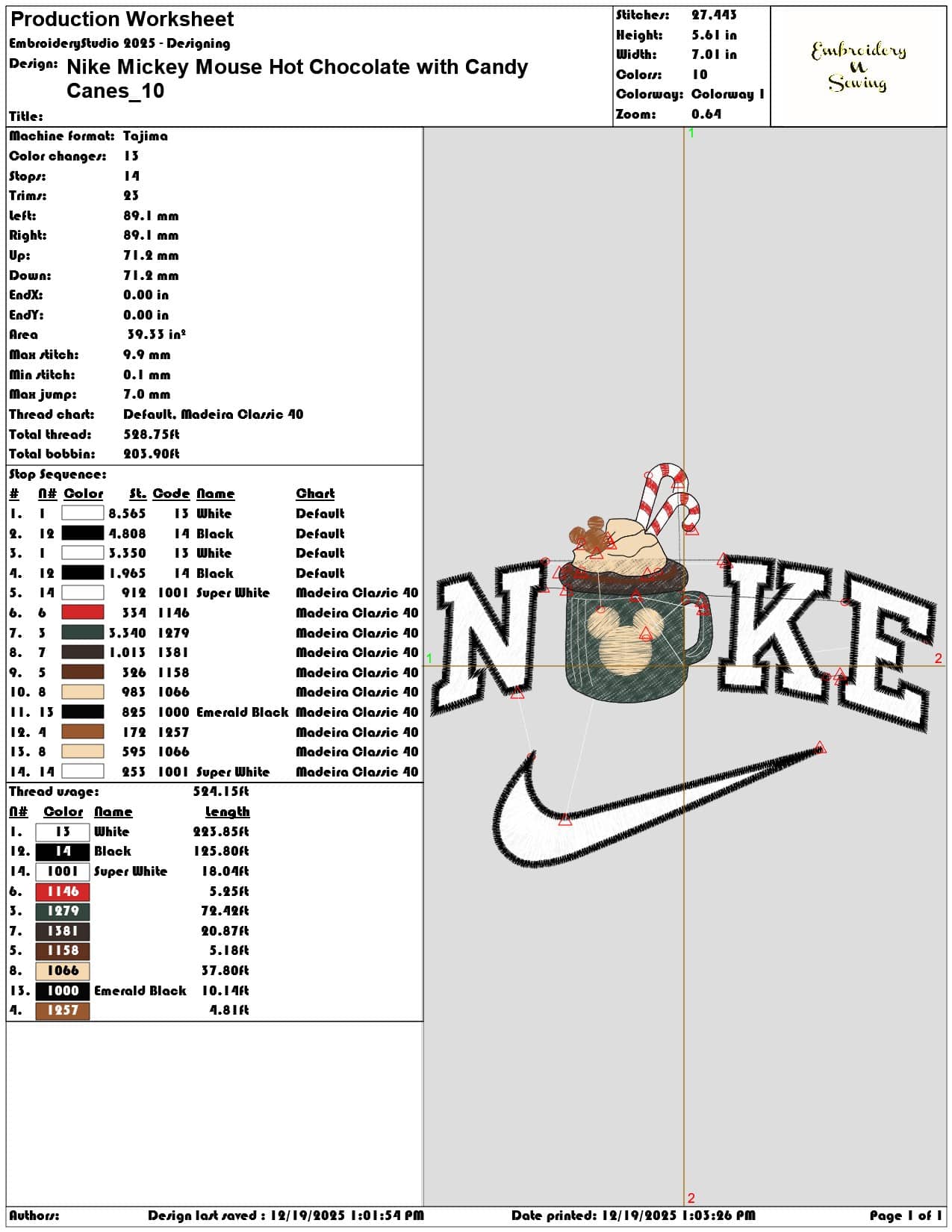 Nike Mickey Mouse Hot Chocolate with Candy Canes- Elegant embroidery design file - instant download — view 3