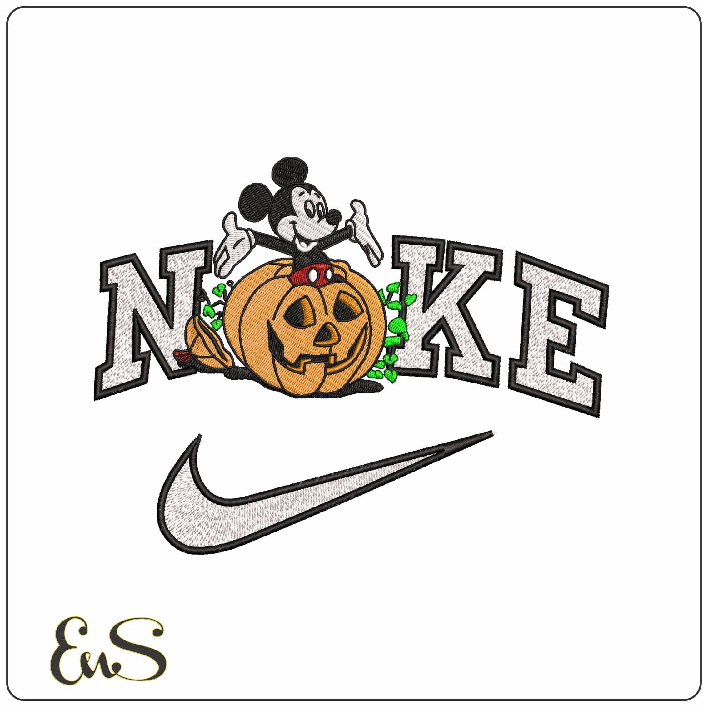 Nike Mickey Mouse in Pumpkin- Elegant embroidery design file - instant download