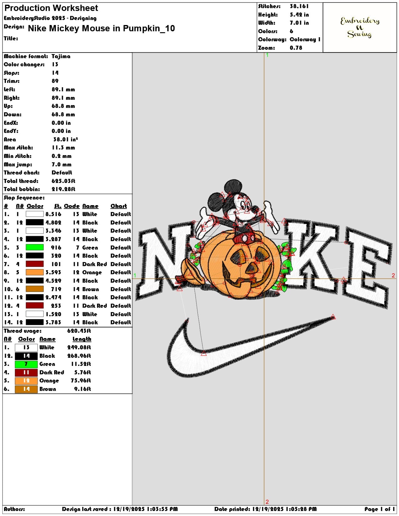 Nike Mickey Mouse in Pumpkin- Elegant embroidery design file - instant download — view 3