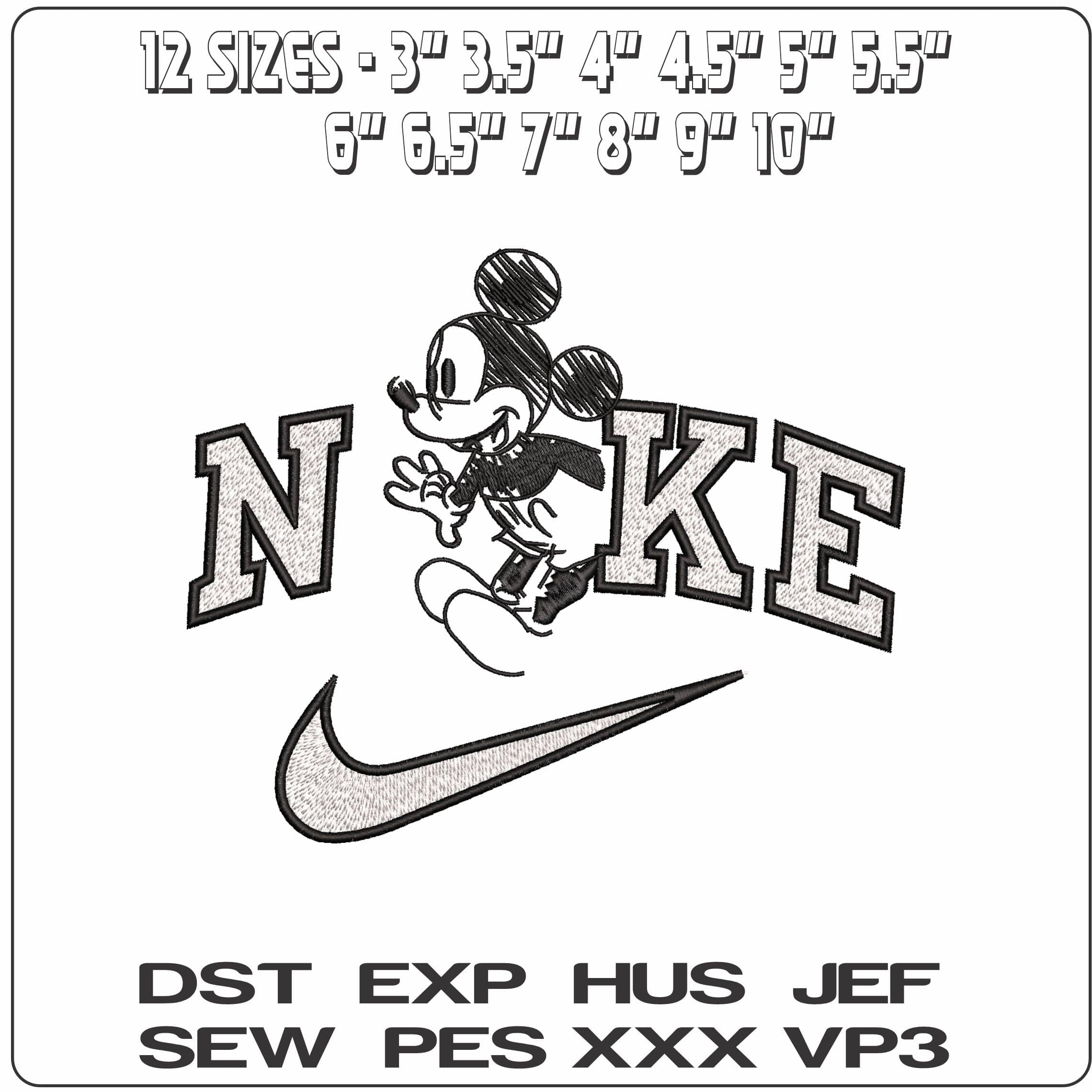 Nike Mickey Mouse original drawing- Elegant embroidery design file - instant download — view 2