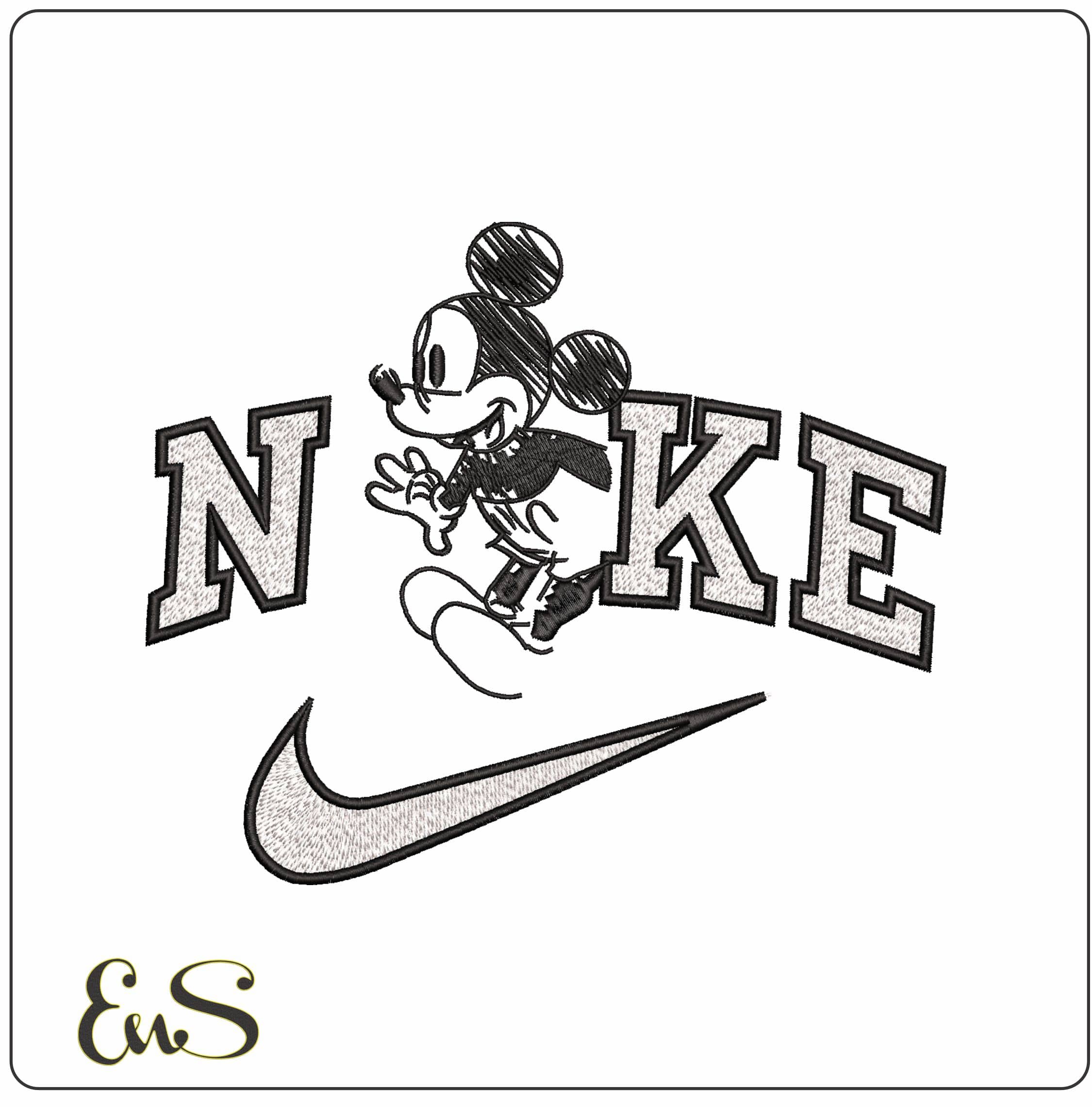 Nike Mickey Mouse original drawing- Elegant embroidery design file - instant download